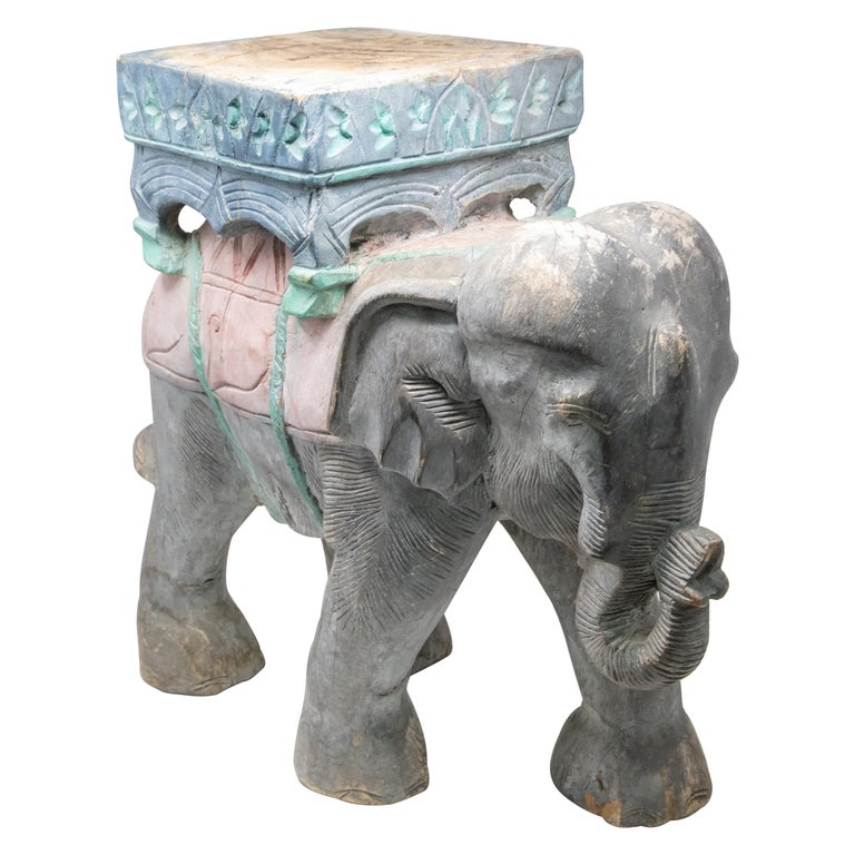 Wood Elephant Hand Carved Plant Stand For Sale at 1stdibs