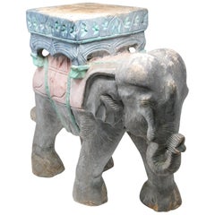 Vintage Wood Elephant Hand Carved Plant Stand