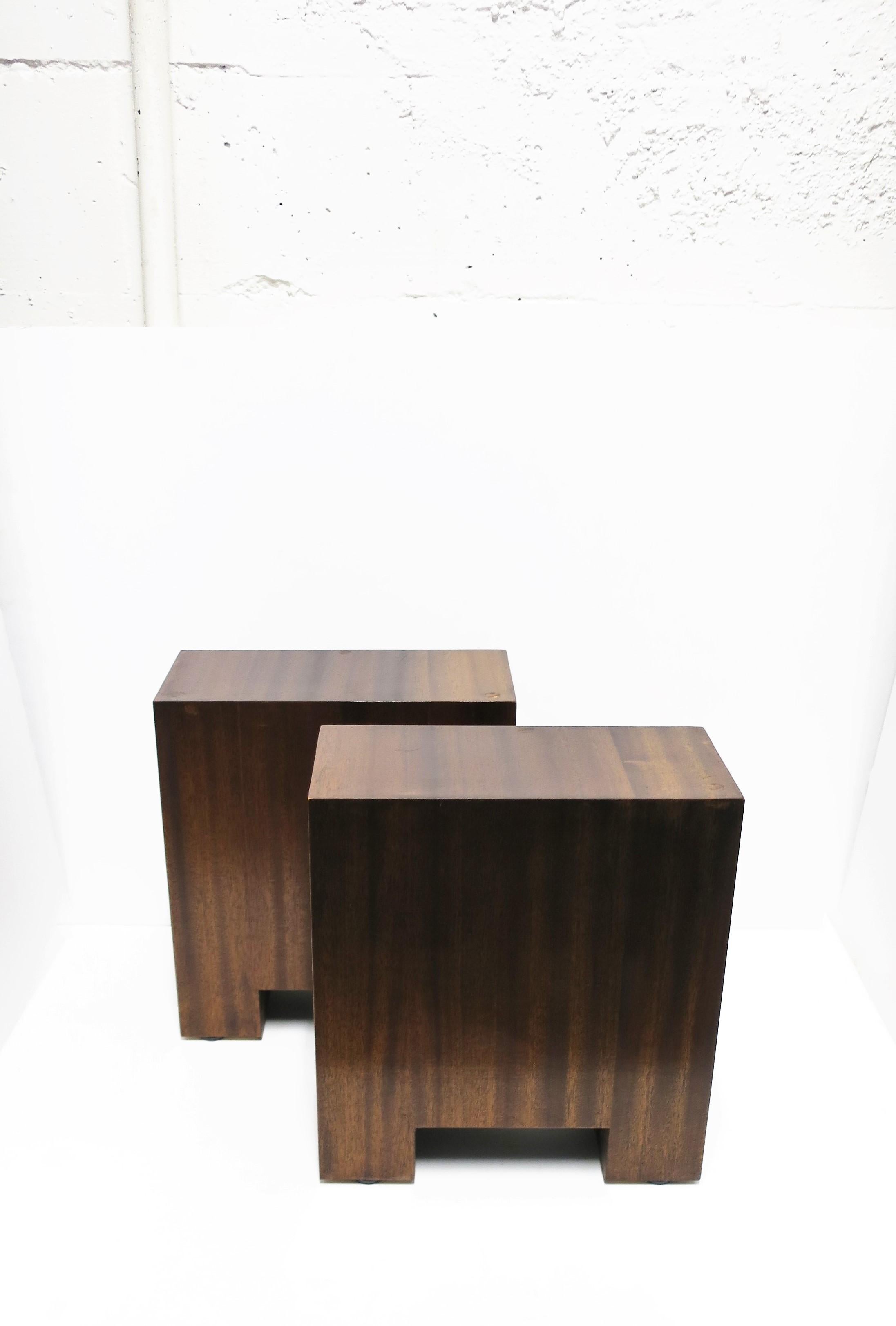 Wood End or Side Drinks Tables, Pair 1