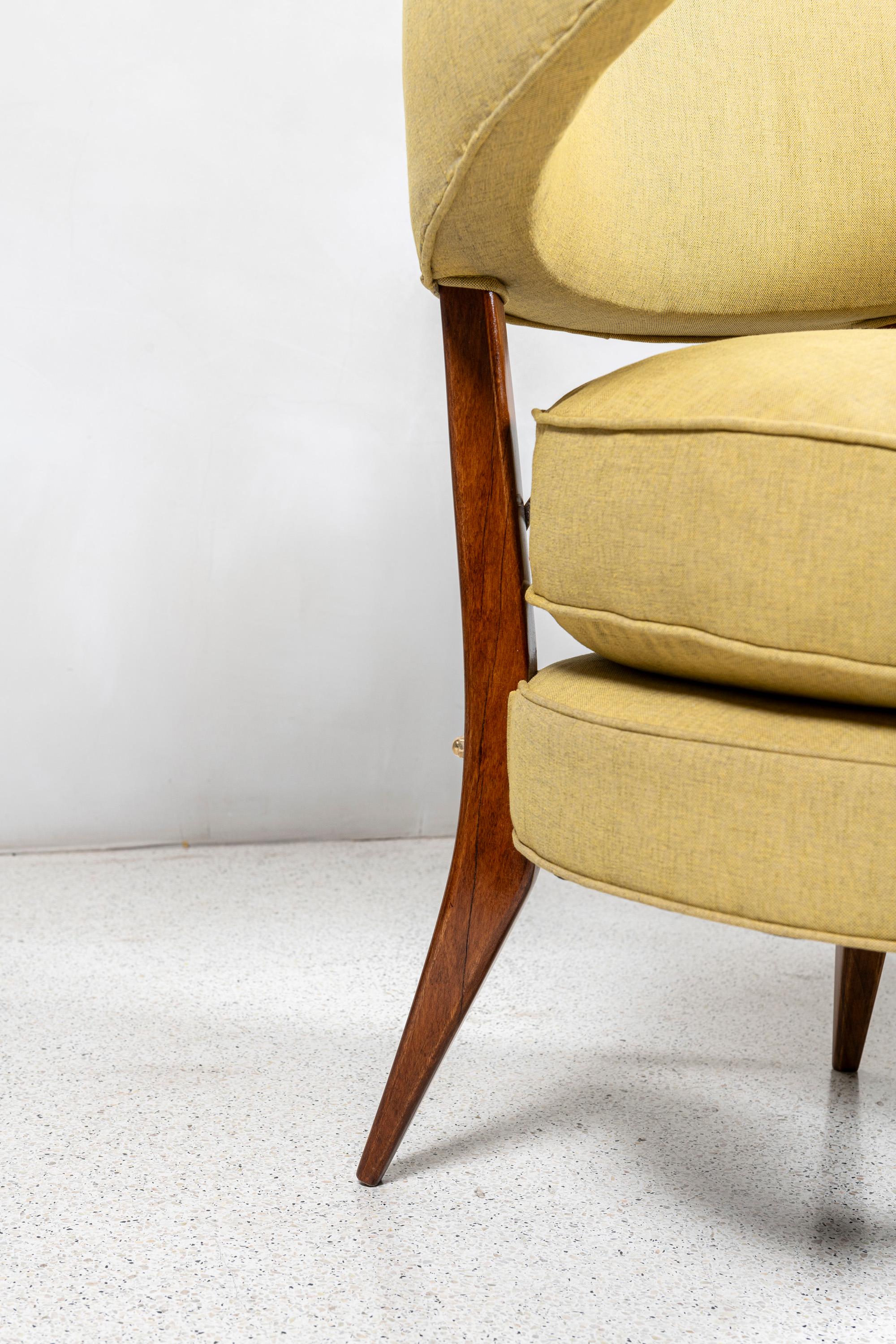 Mid-20th Century Wood, fabric and bronze pair of armchairs in the style of Karpen of California For Sale