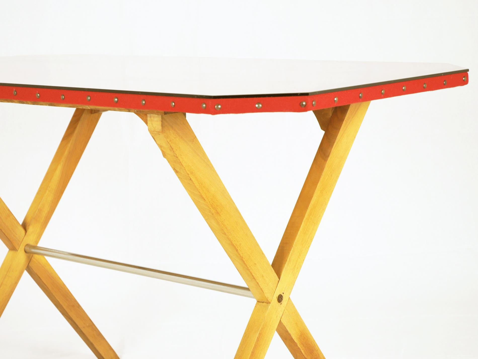 Metal Wood, Fabric and Glass Italian 1940s Rationalist Desk For Sale