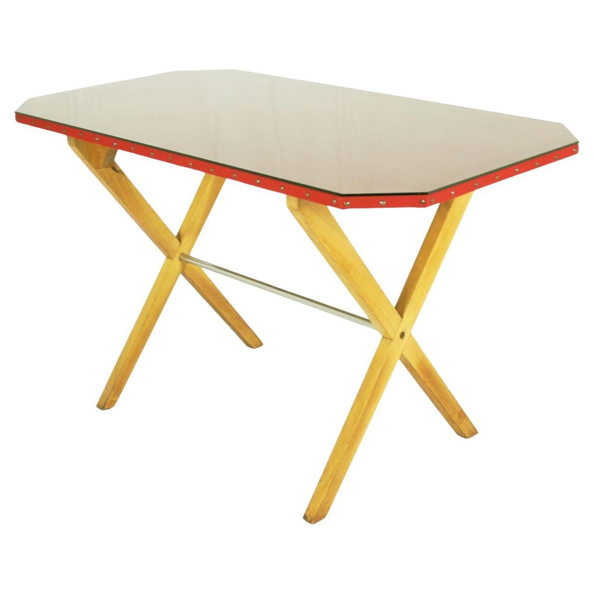 Wood, Fabric and Glass Italian 1940s Rationalist Desk For Sale