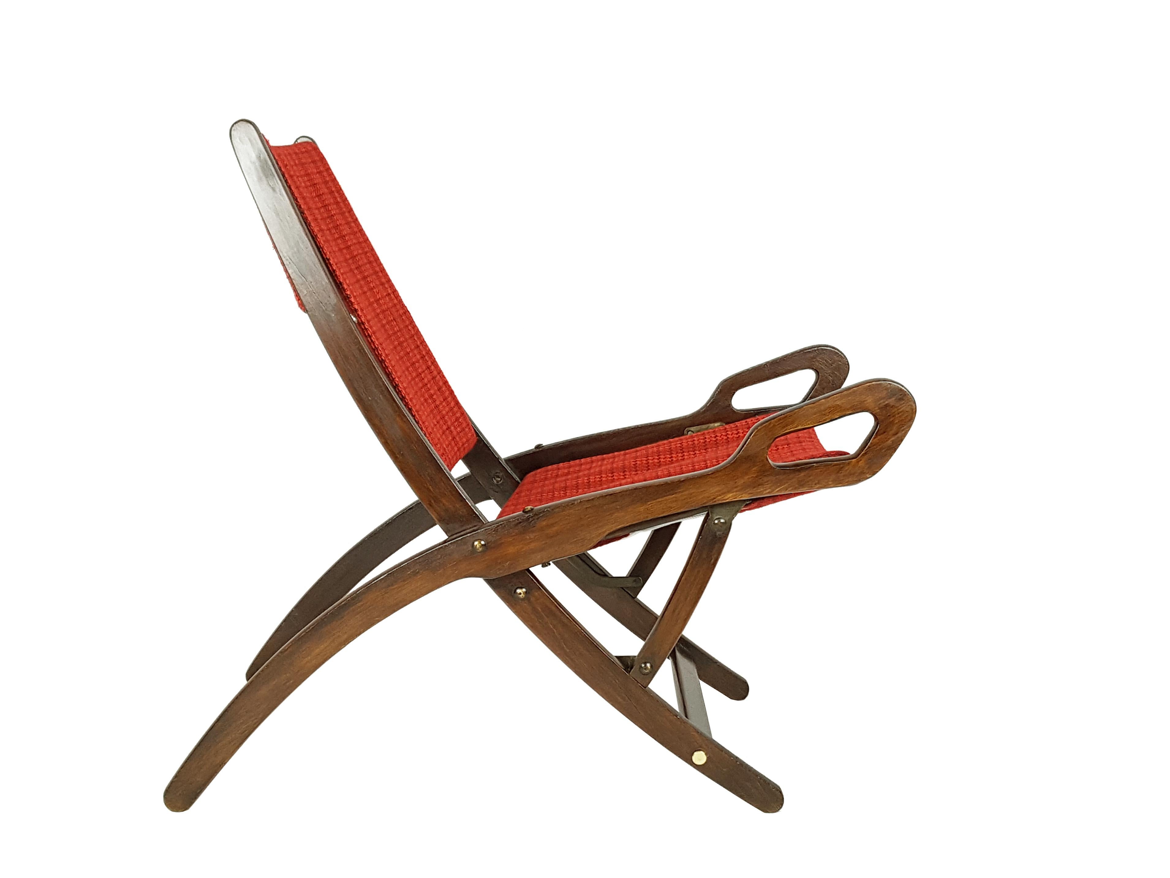 Wood & fabric Mid Century Modern folding chair Ninfea by Gio Ponti for Reguitti For Sale 3