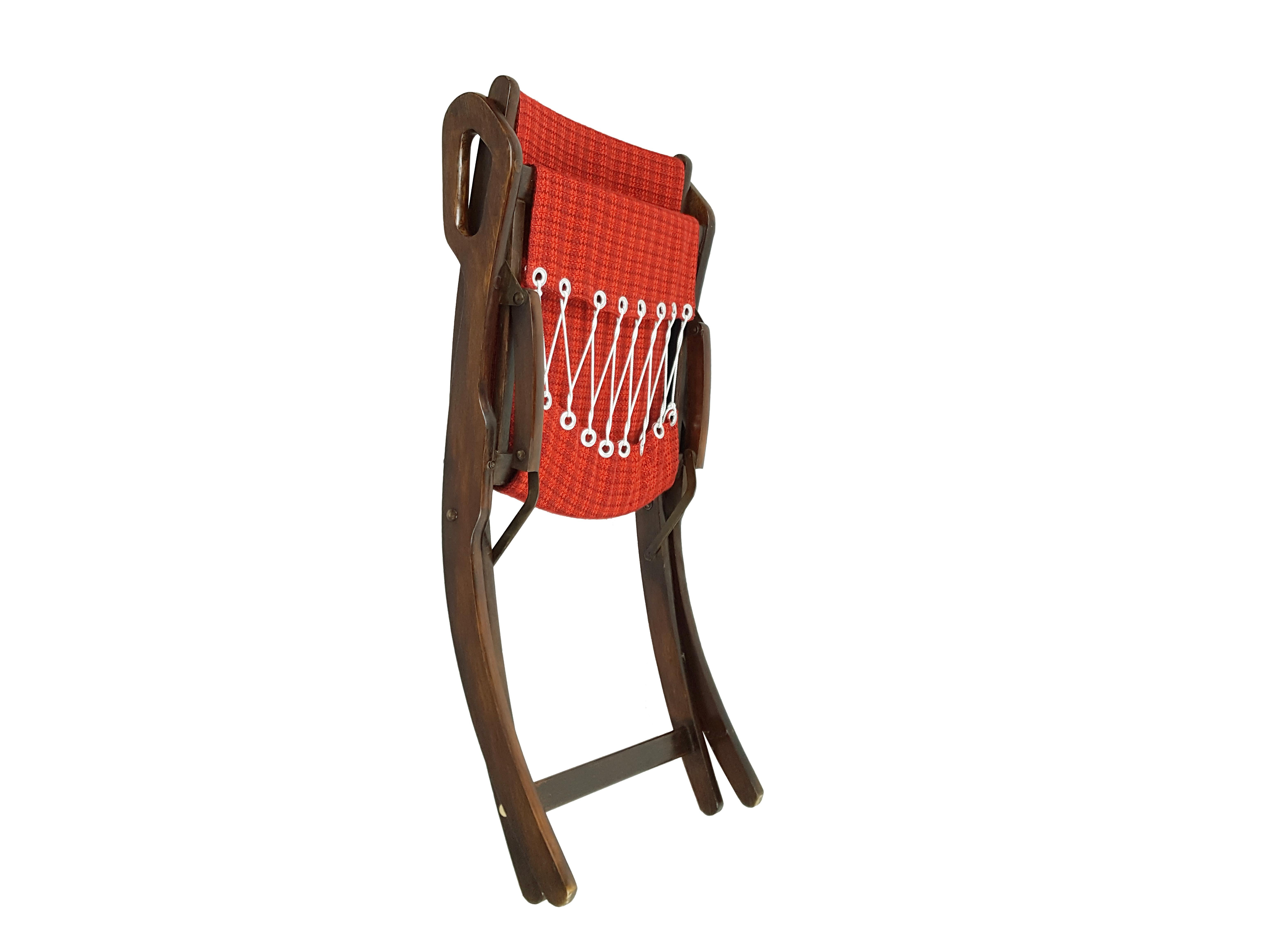 Wood & fabric Mid Century Modern folding chair Ninfea by Gio Ponti for Reguitti For Sale 5