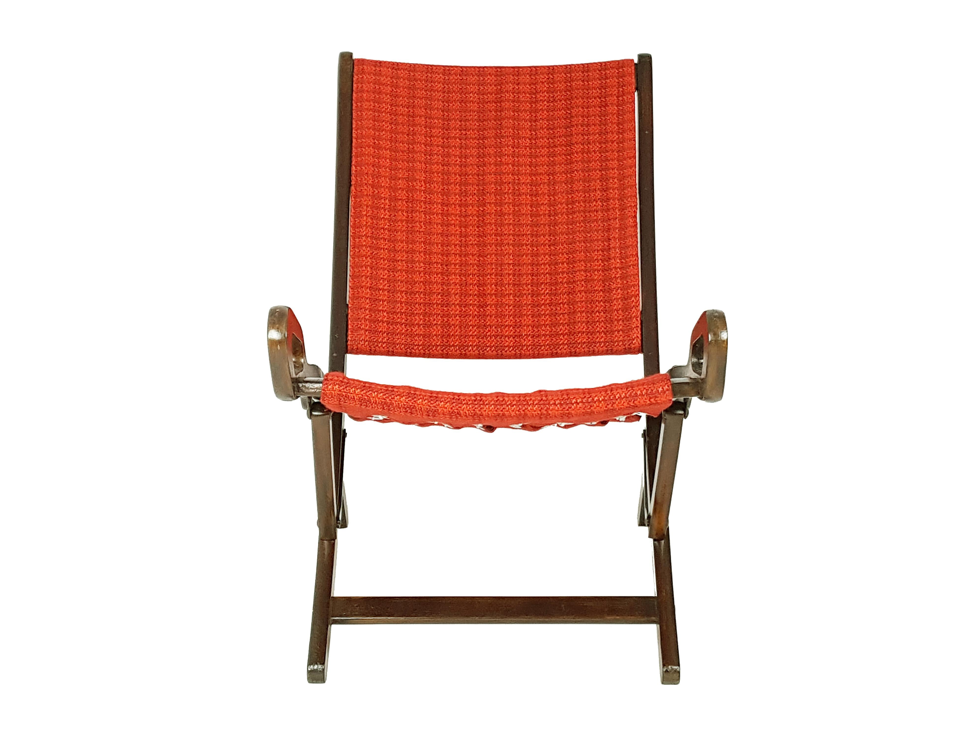 Wood & fabric Mid Century Modern folding chair Ninfea by Gio Ponti for Reguitti In Good Condition For Sale In Varese, Lombardia