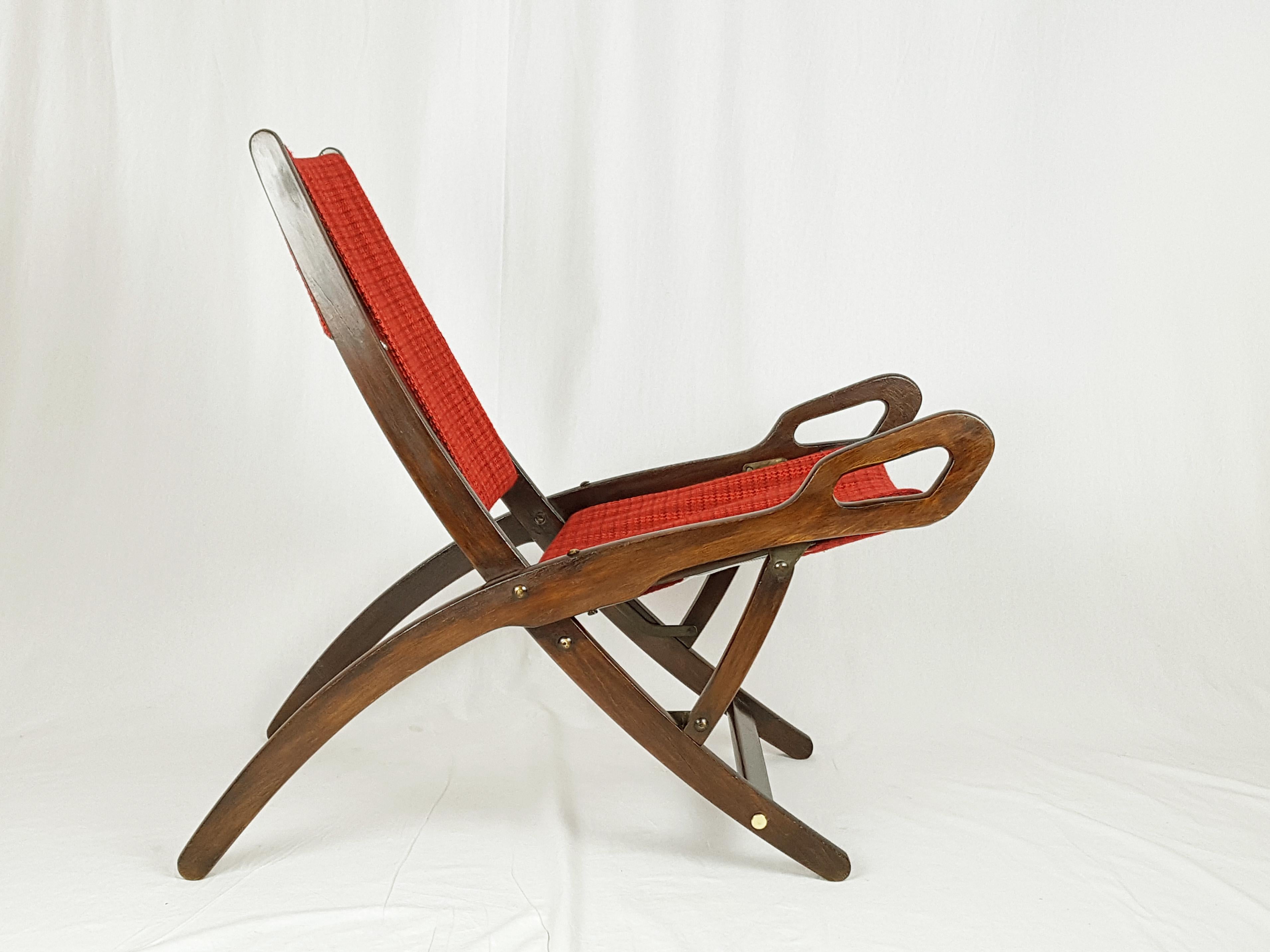 Wood & fabric Mid Century Modern folding chair Ninfea by Gio Ponti for Reguitti For Sale 2