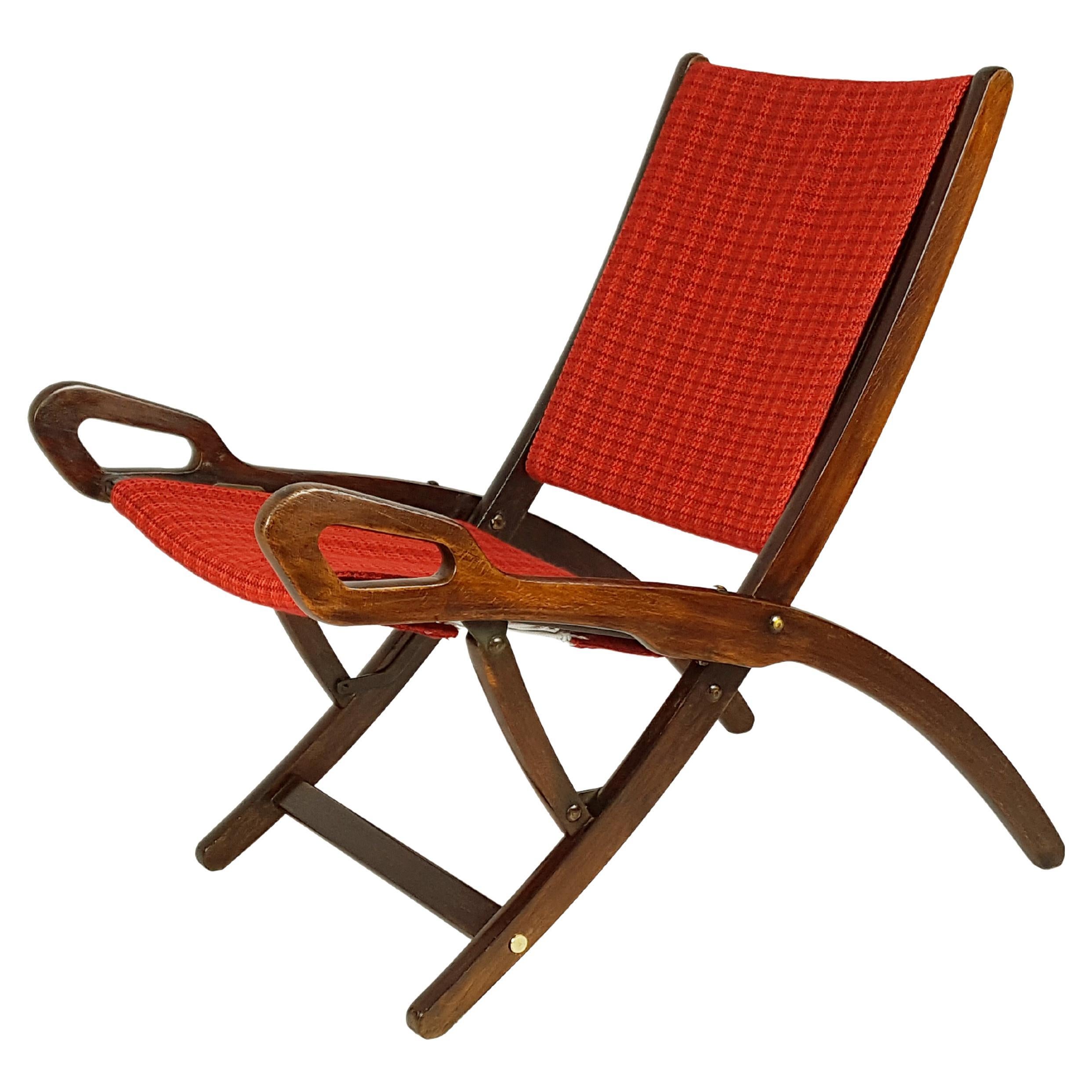 Wood & fabric Mid Century Modern folding chair Ninfea by Gio Ponti for Reguitti For Sale