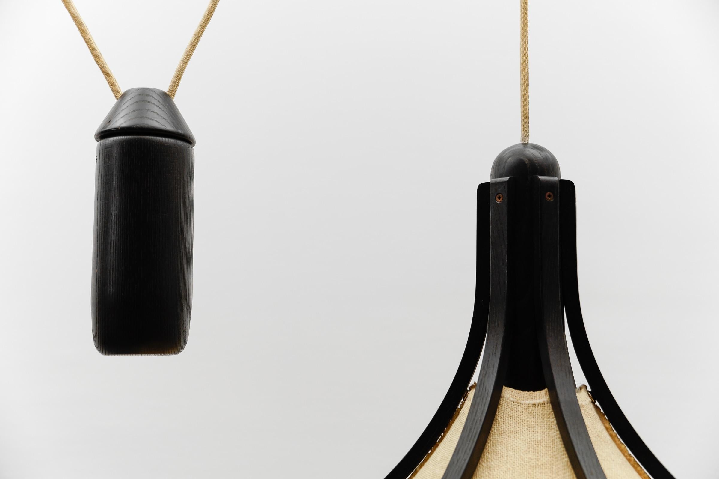 Wood & Fabric Shade Adjustable Counterweight Pendant Lamp by Domus, 1970s, Italy 8