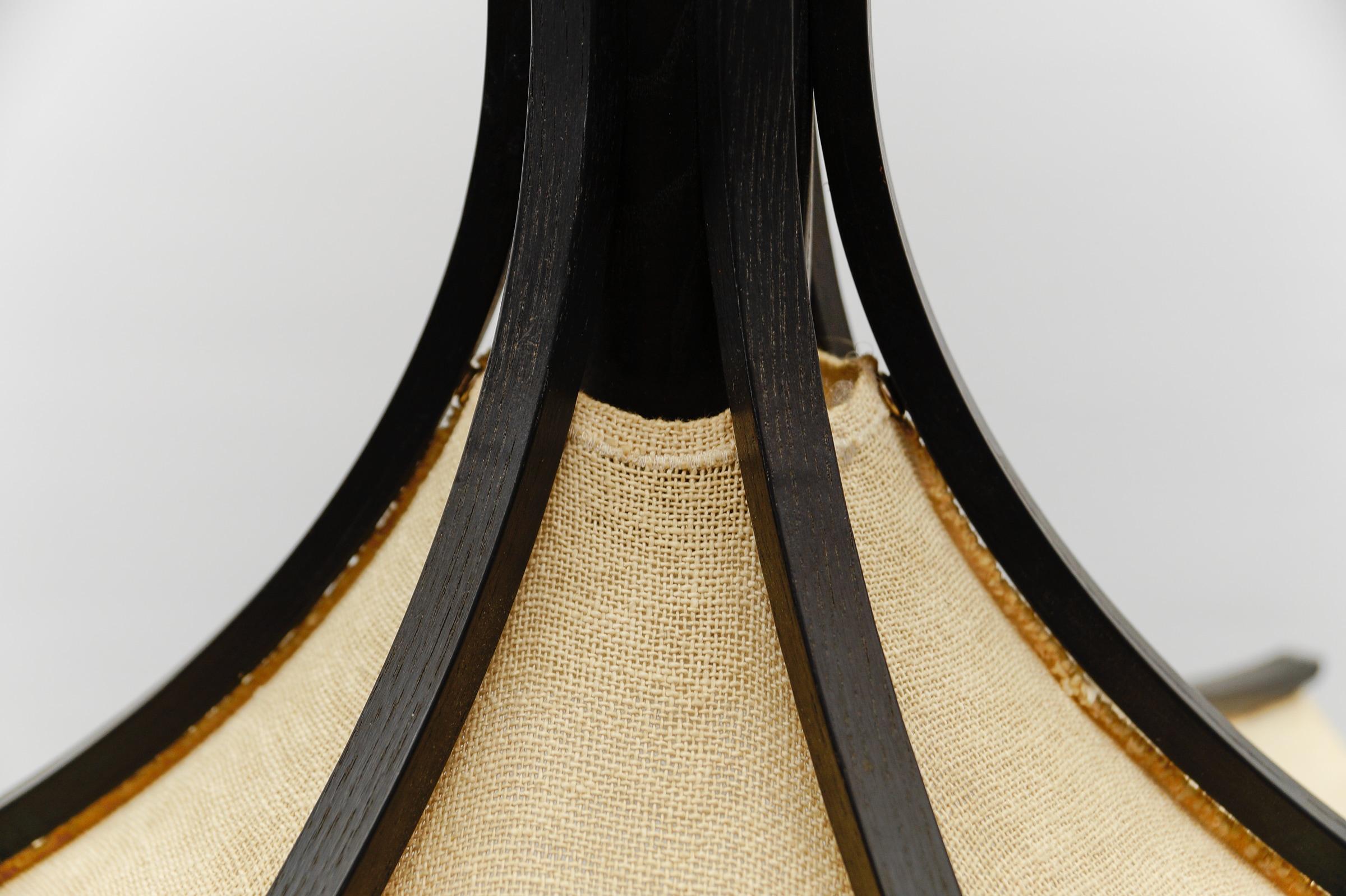 Wood & Fabric Shade Adjustable Counterweight Pendant Lamp by Domus, 1970s, Italy 10