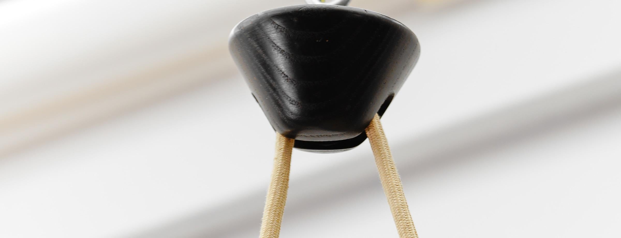 Wood & Fabric Shade Adjustable Counterweight Pendant Lamp by Domus, 1970s, Italy 12