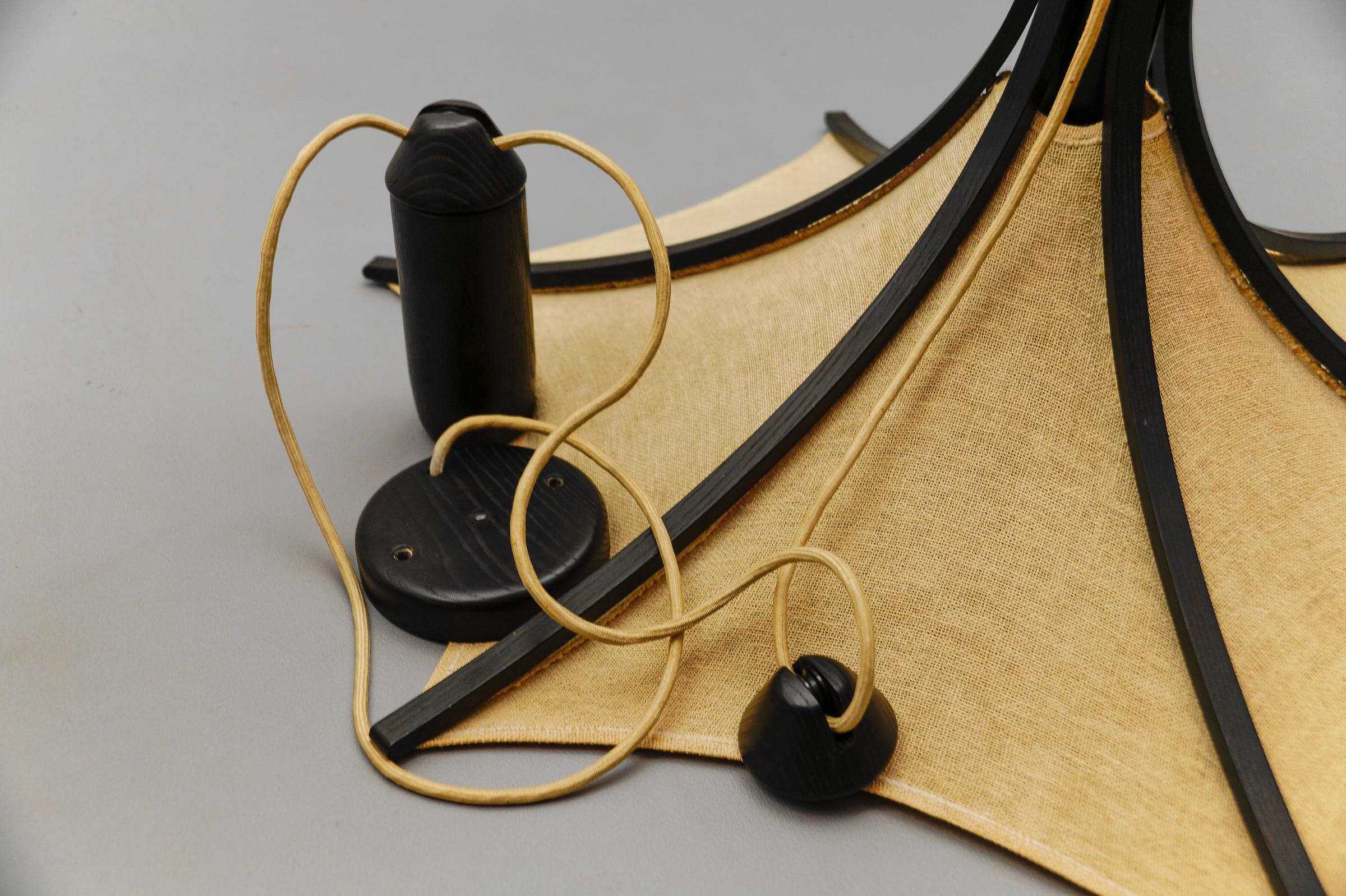 Wood & Fabric Shade Adjustable Counterweight Pendant Lamp by Domus, 1970s, Italy 13