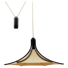 Lampada a sospensione a contrappeso regolabile con paralume in Wood e Fabrice di Domus, anni '70, Italia