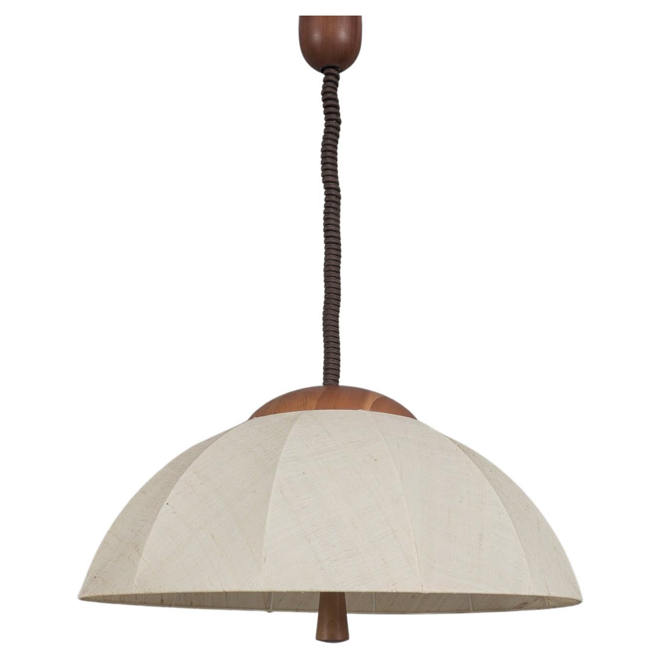 Wood & Fabric Shade Adjustable Pendant Lamp by Domus, 1970s, Italy For Sale