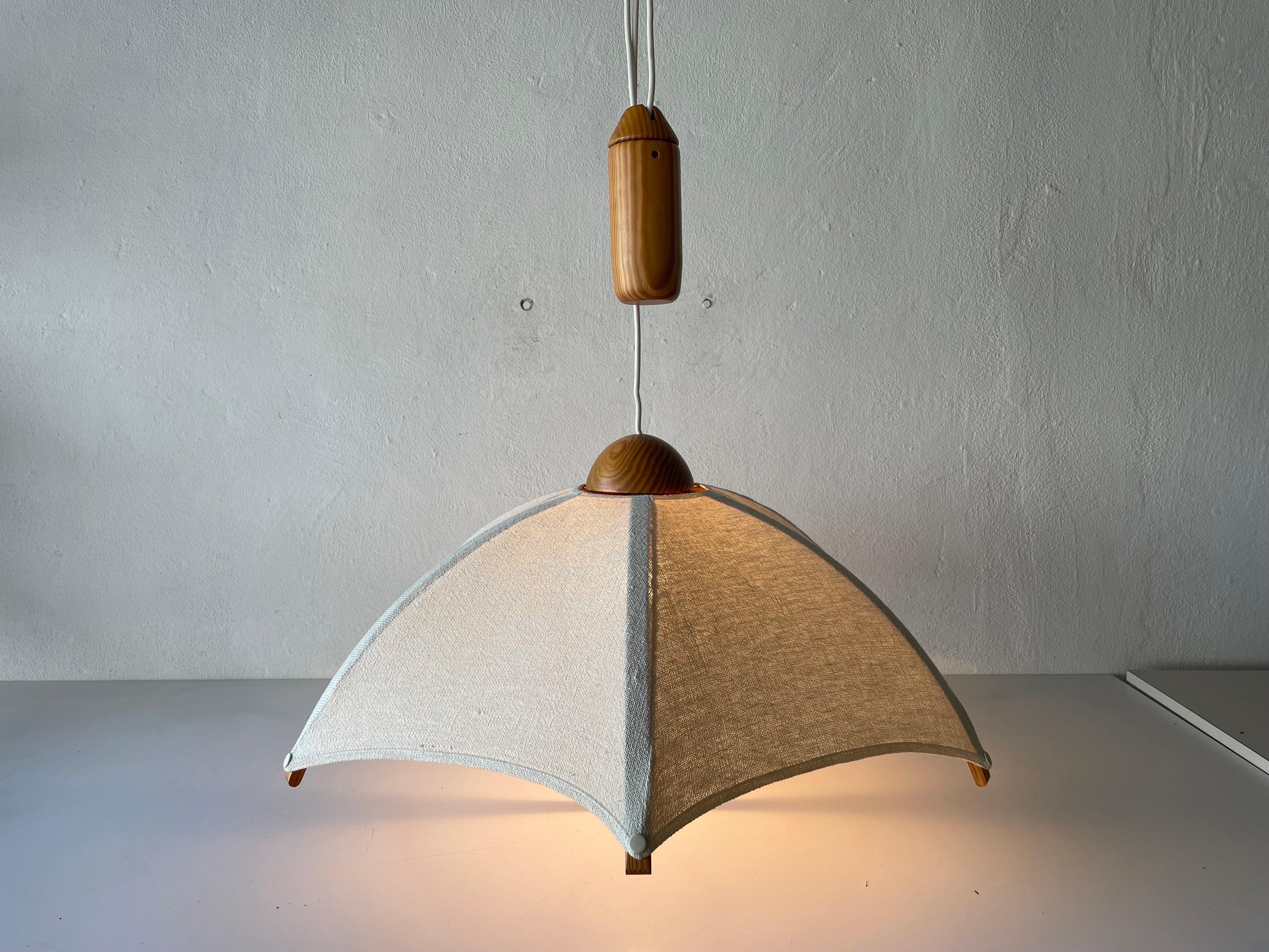 Wood & Fabric Shade Counterweight Pendant Lamp by Domus, 1980s, Italy 4