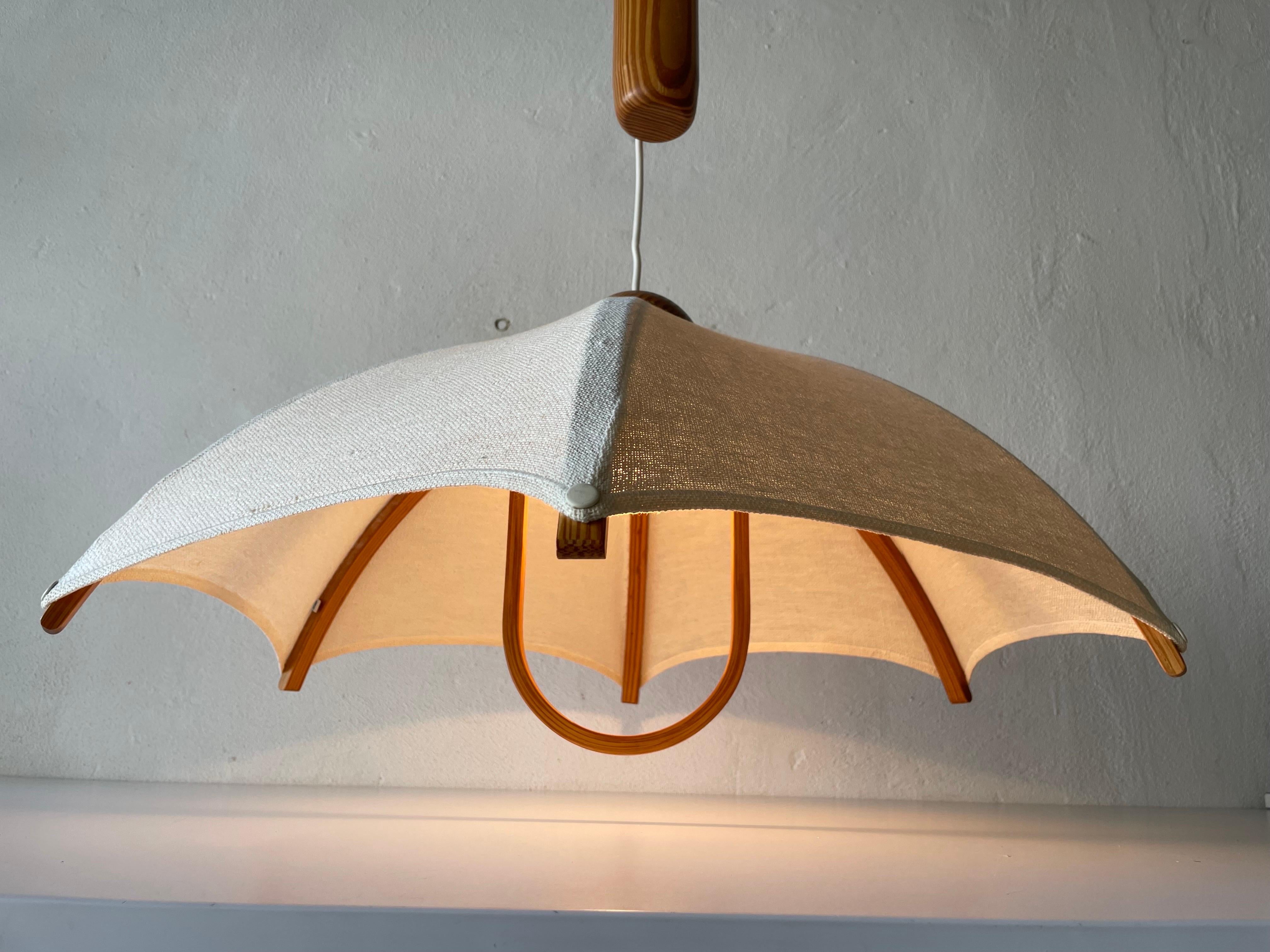 Wood & Fabric Shade Counterweight Pendant Lamp by Domus, 1980s, Italy 5