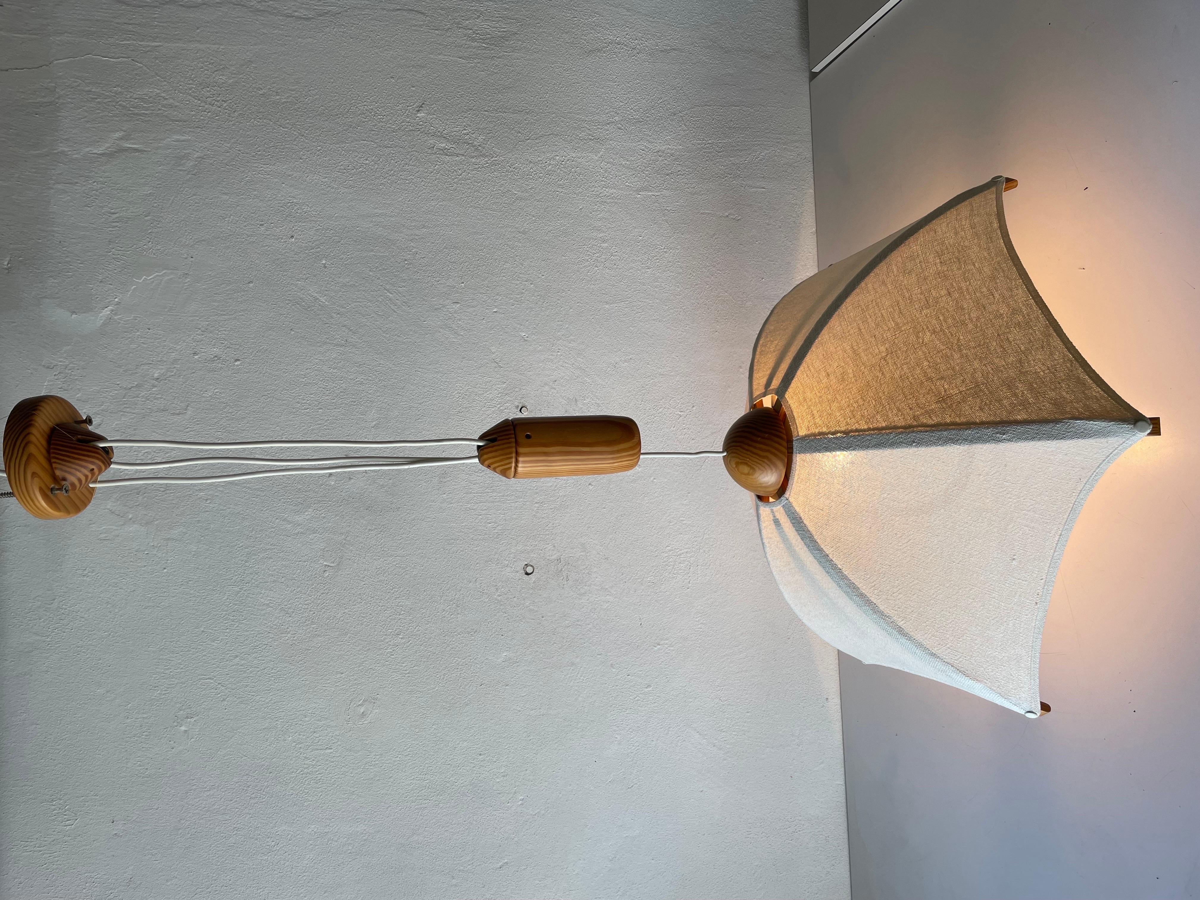 Wood & Fabric Shade Counterweight Pendant Lamp by Domus, 1980s, Italy 6