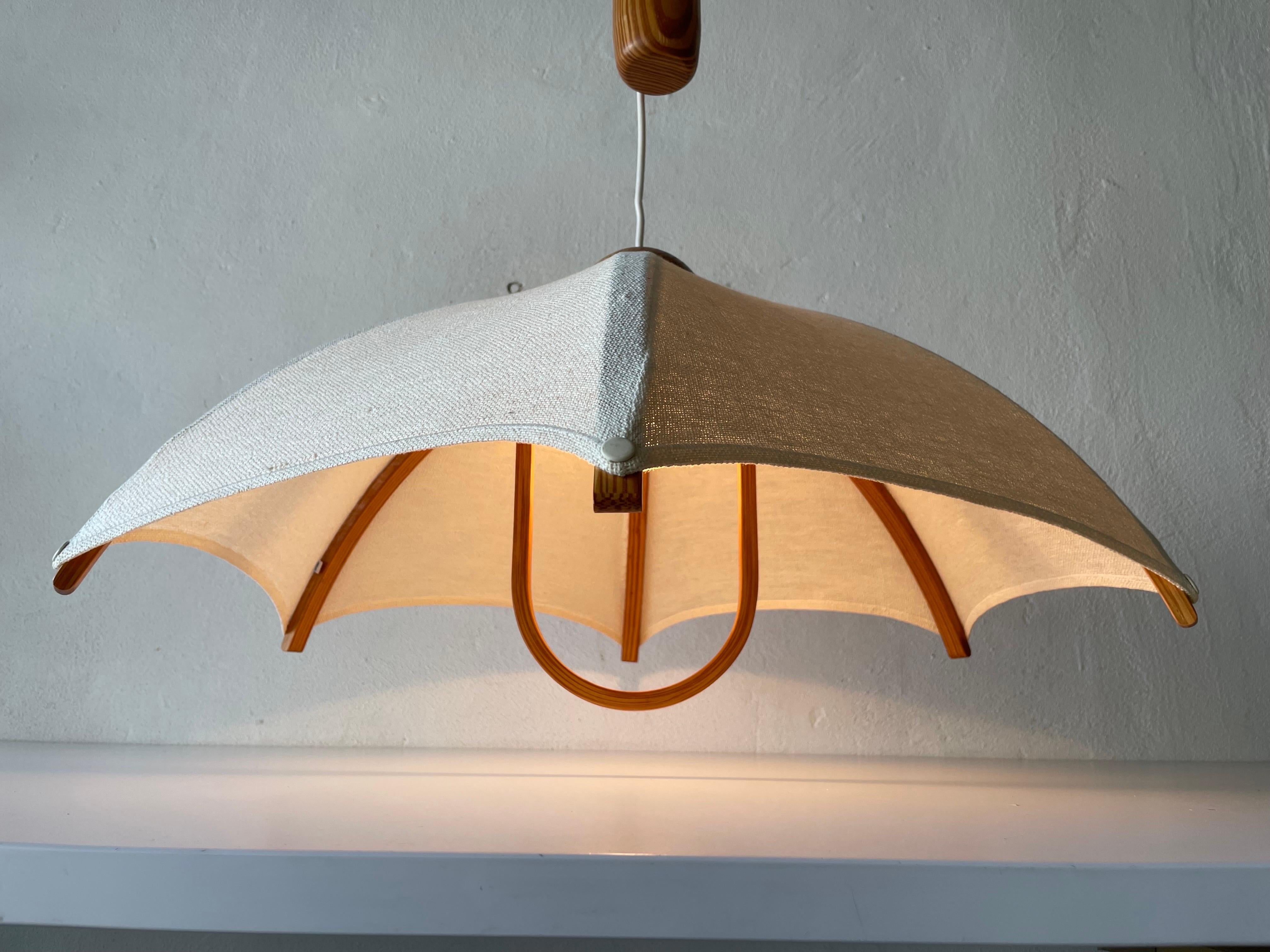 Wood & Fabric Shade Counterweight Pendant Lamp by Domus, 1980s, Italy 8