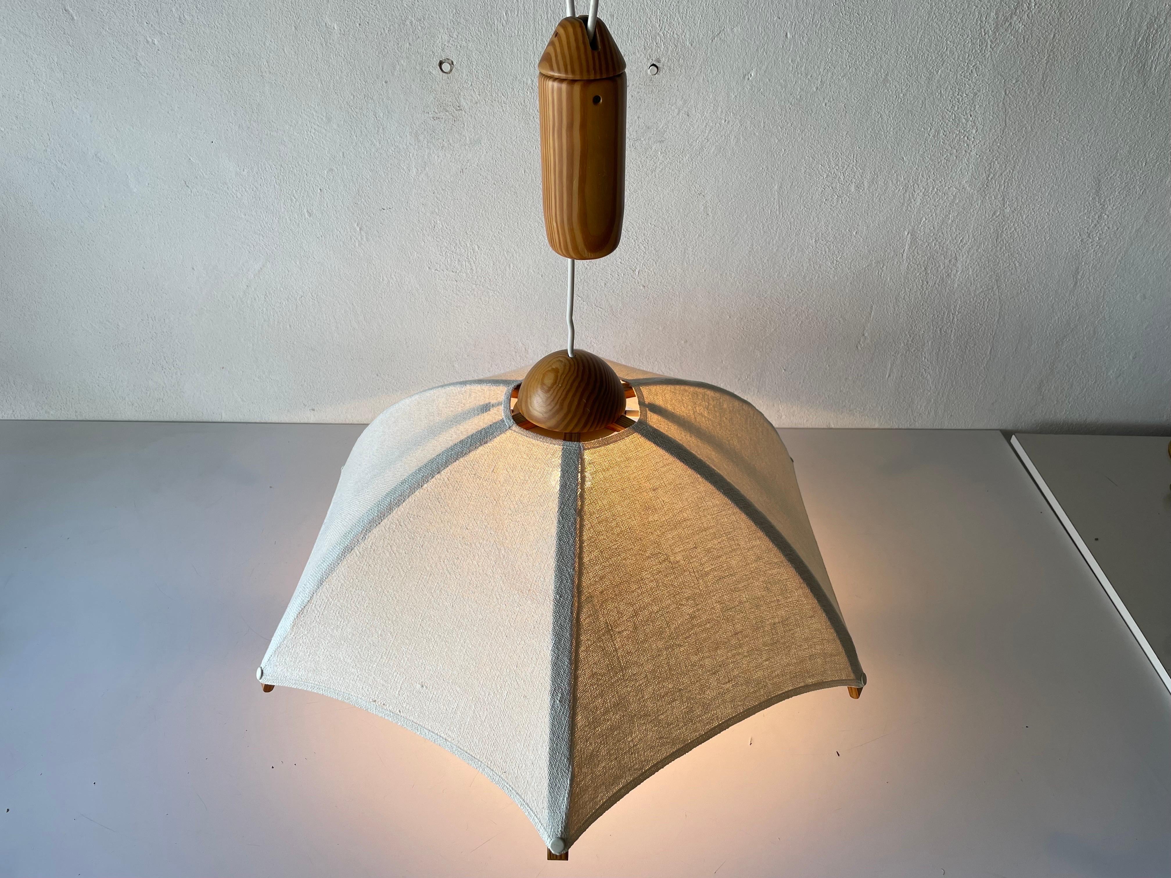 Wood & Fabric Shade Counterweight Pendant Lamp by Domus, 1980s, Italy 9