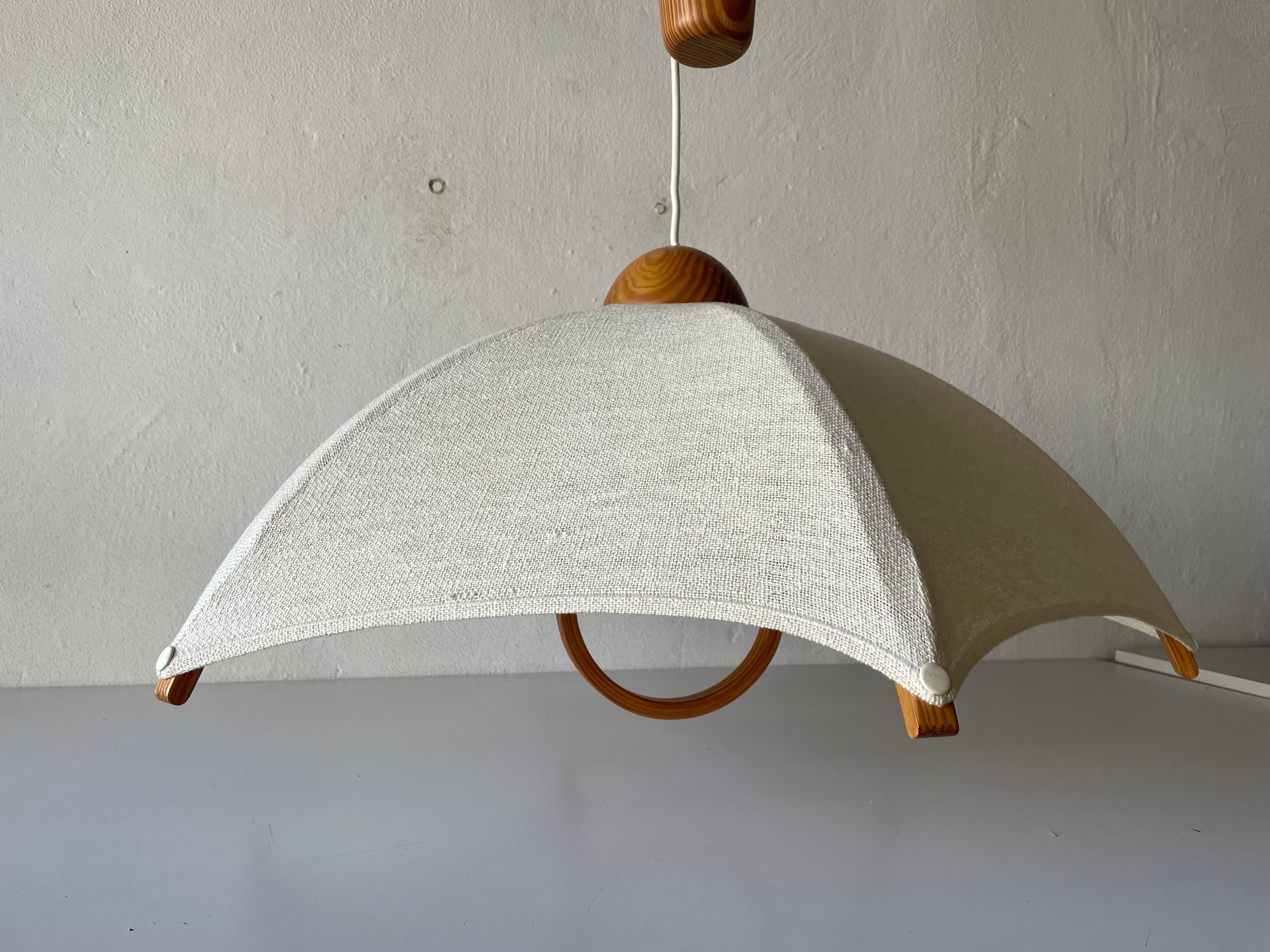 Wood & Fabric Shade Counterweight Pendant Lamp by Domus, 1980s, Italy 10