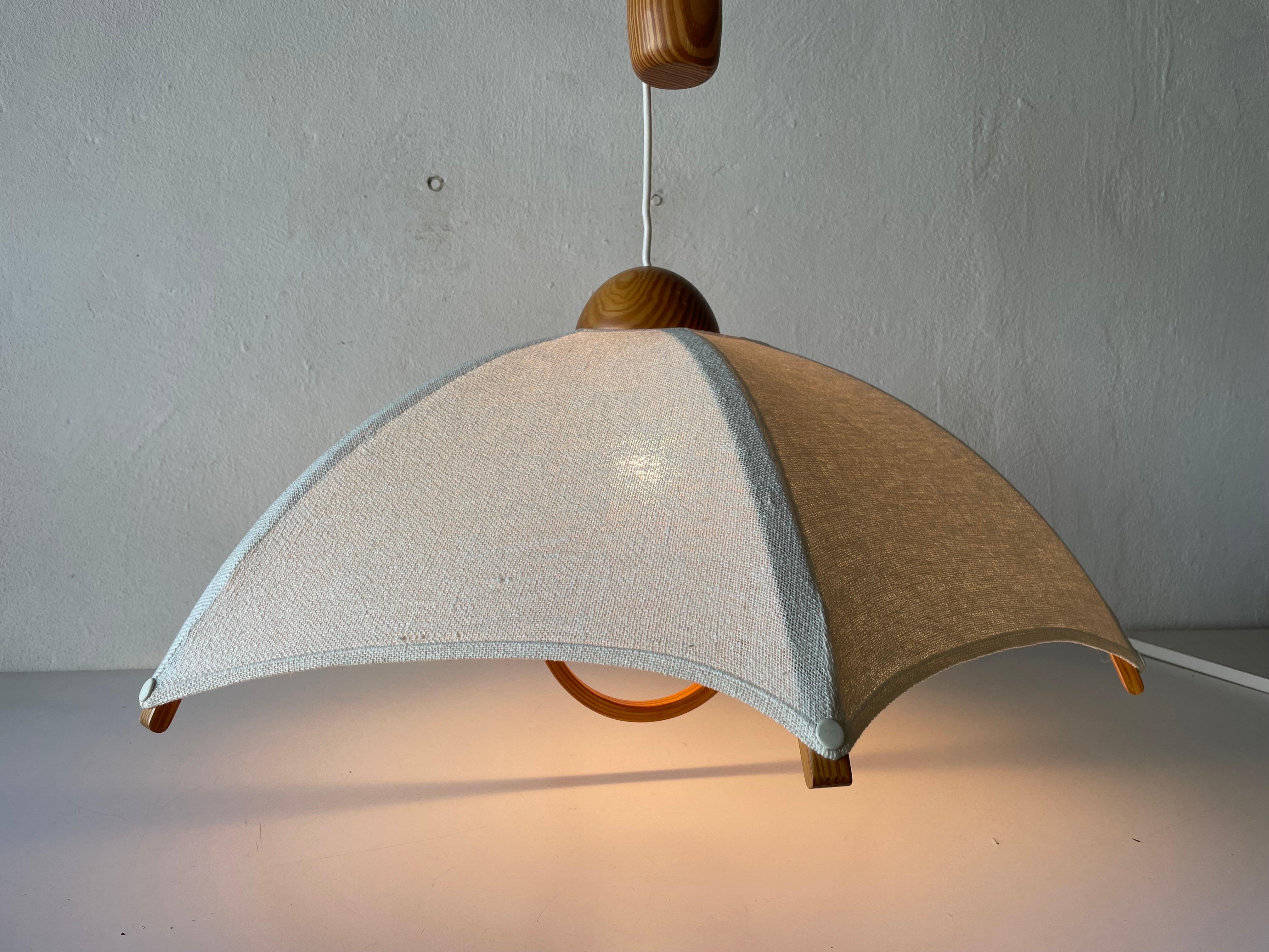 Wood & Fabric Shade Counterweight Pendant Lamp by Domus, 1980s, Italy 11