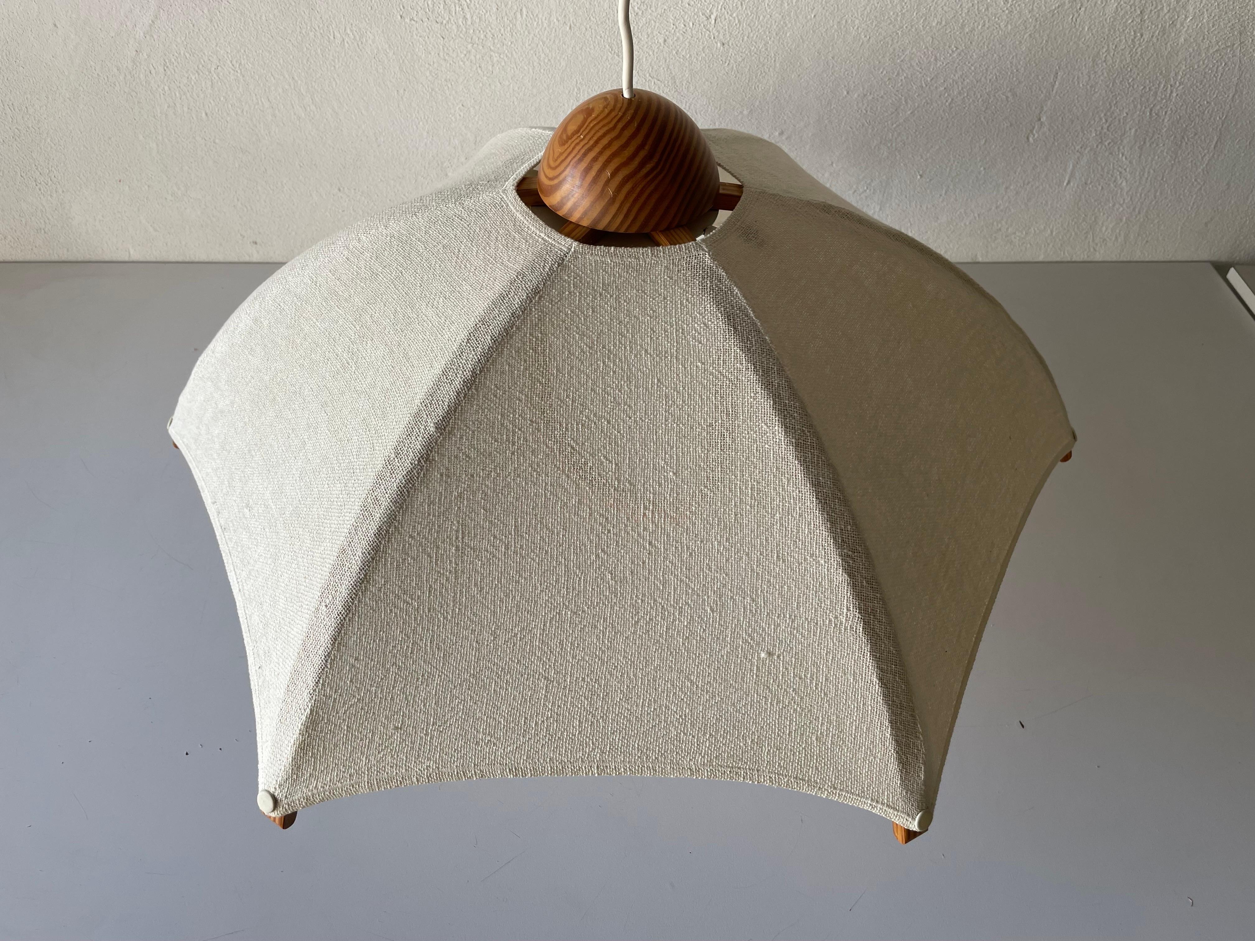 Mid-Century Modern Wood & Fabric Shade Counterweight Pendant Lamp by Domus, 1980s, Italy