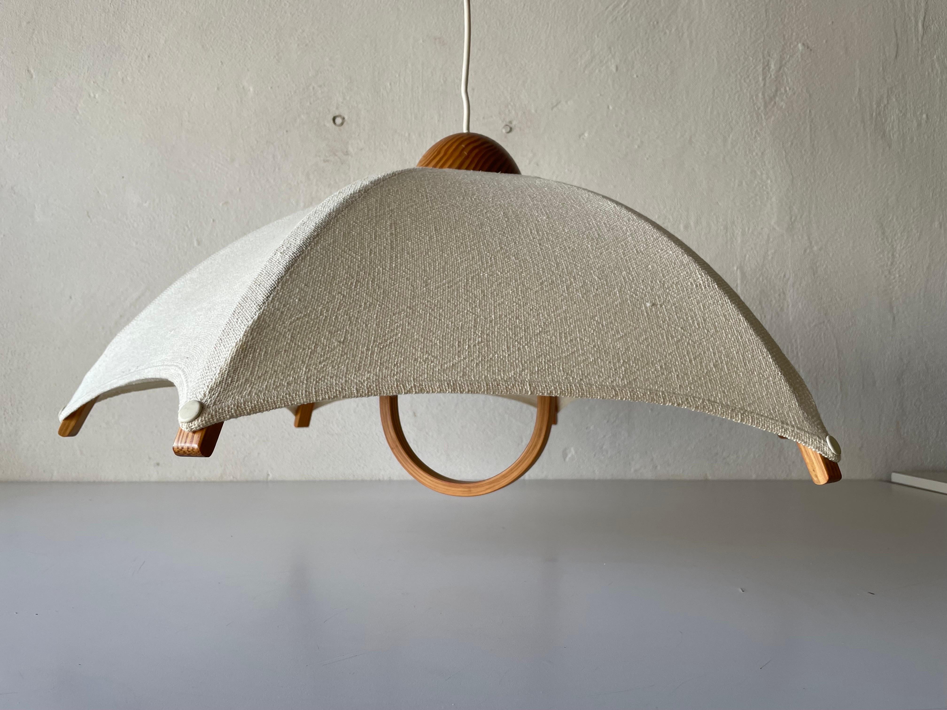 Italian Wood & Fabric Shade Counterweight Pendant Lamp by Domus, 1980s, Italy