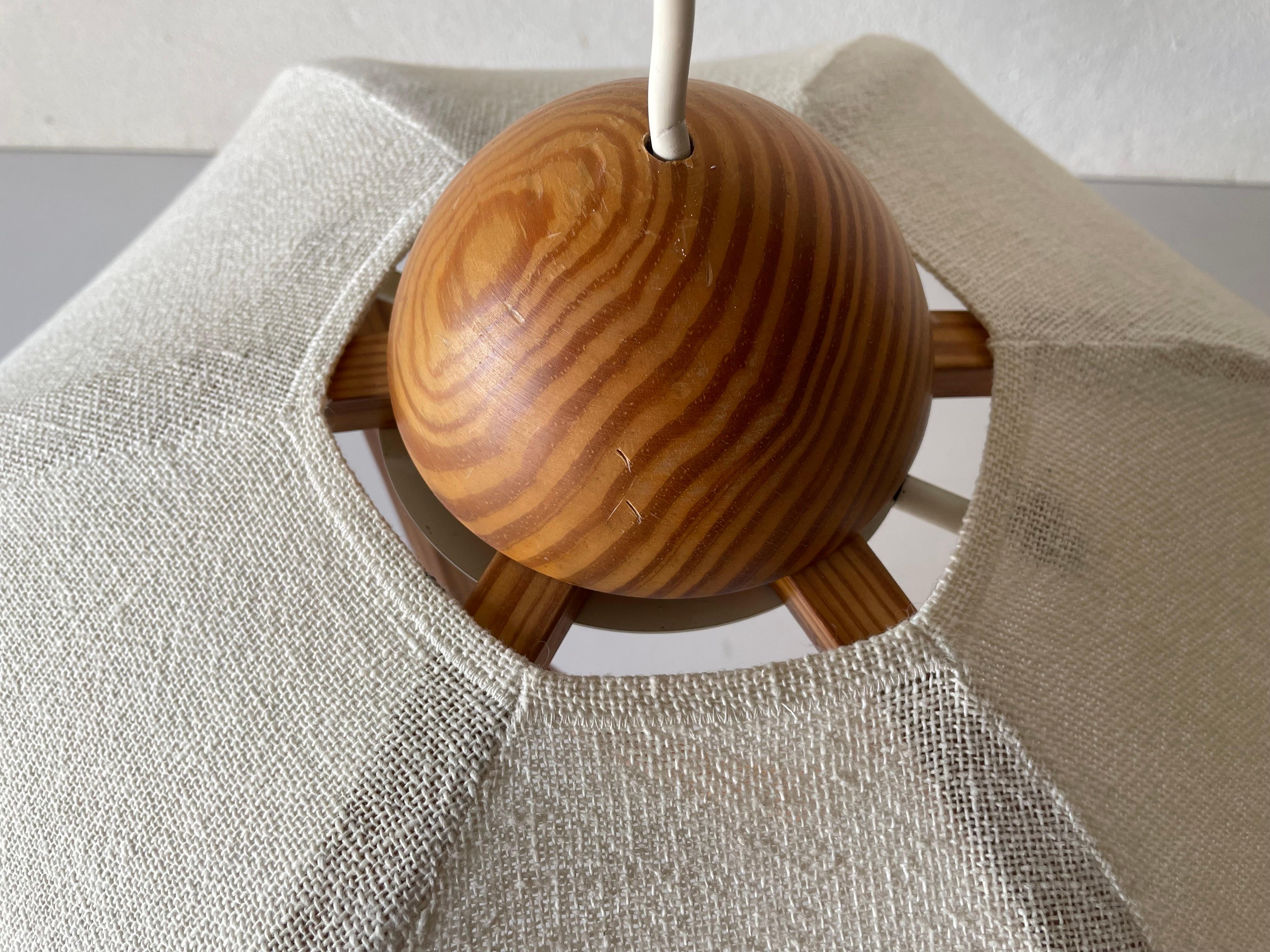 Wood & Fabric Shade Counterweight Pendant Lamp by Domus, 1980s, Italy 1
