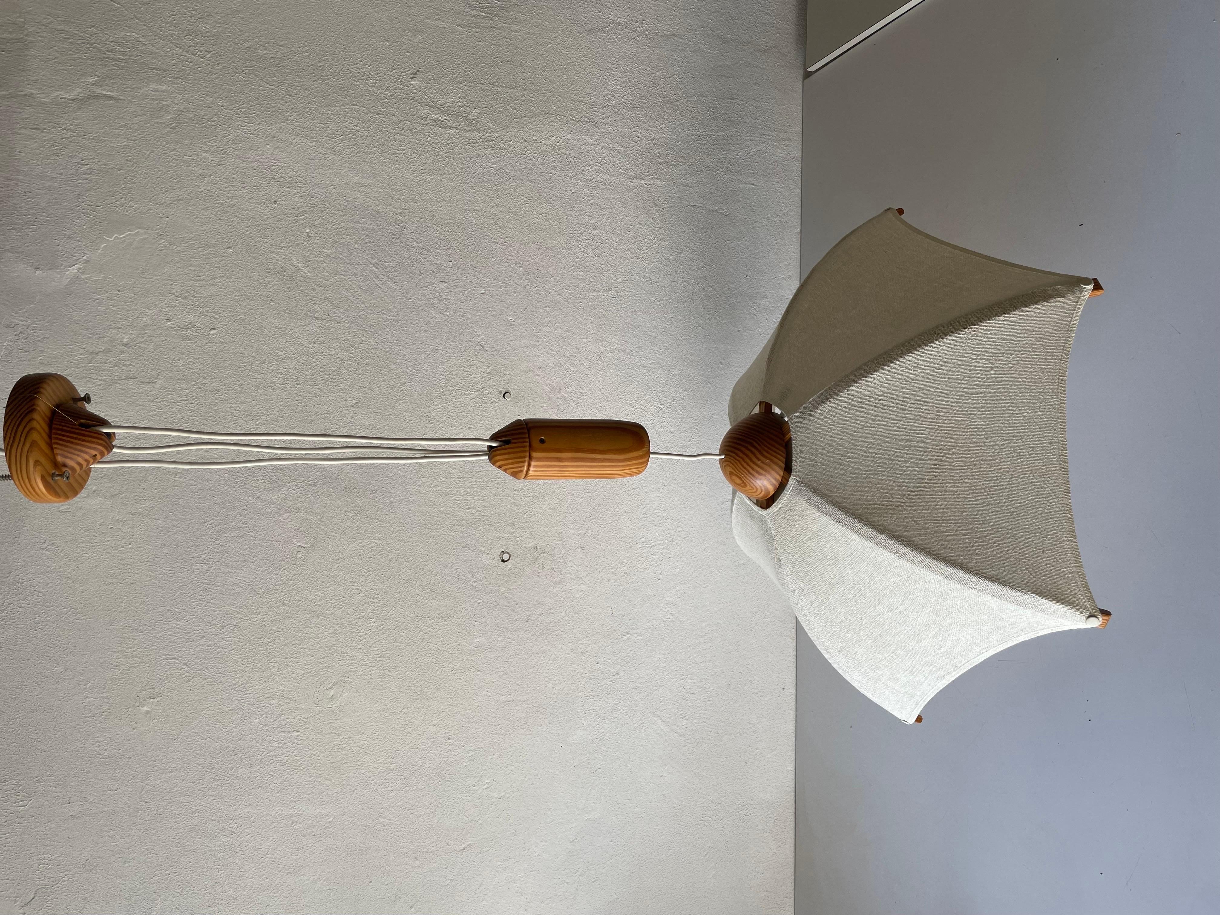 Wood & Fabric Shade Counterweight Pendant Lamp by Domus, 1980s, Italy 2