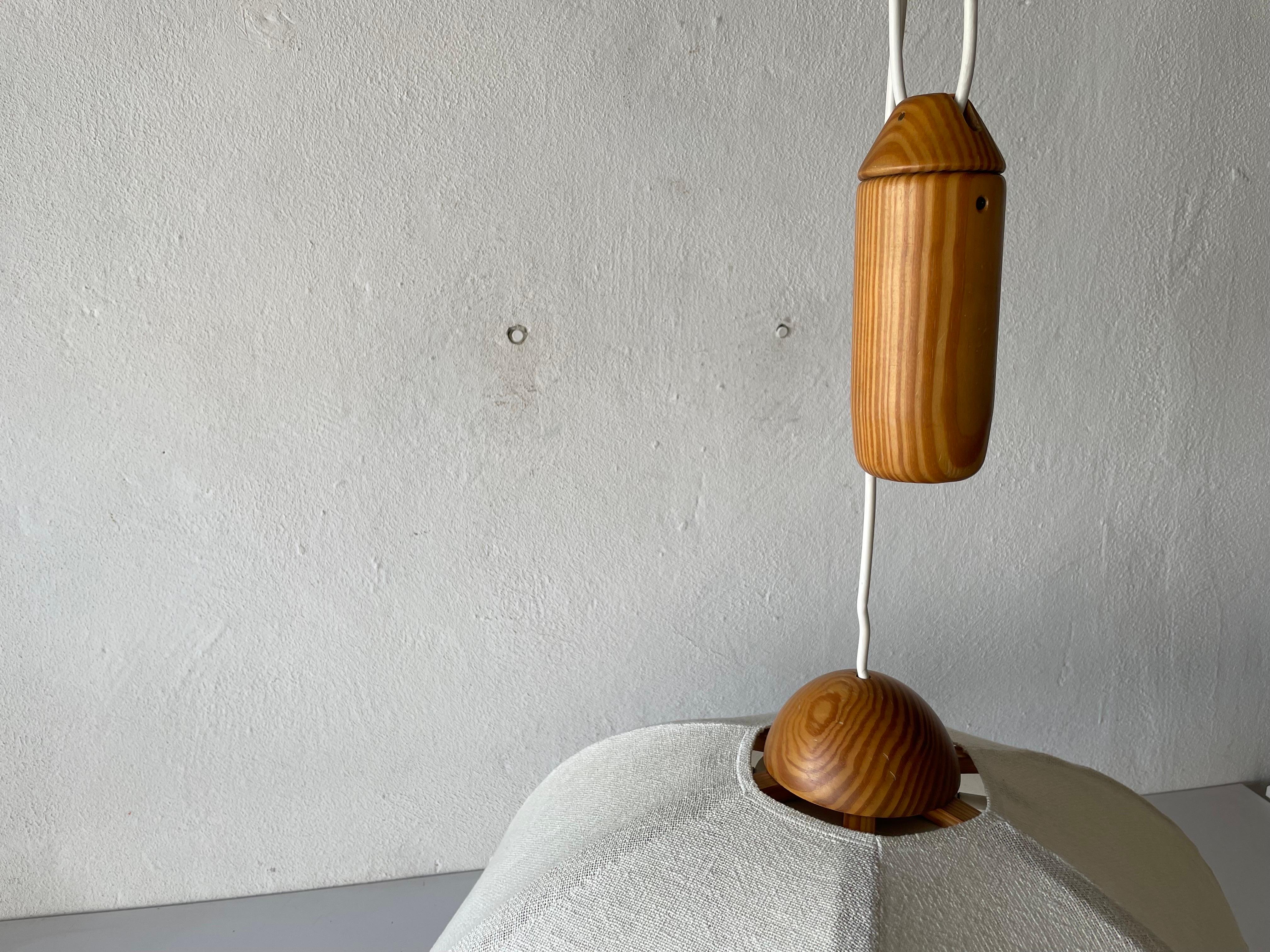 Wood & Fabric Shade Counterweight Pendant Lamp by Domus, 1980s, Italy 3