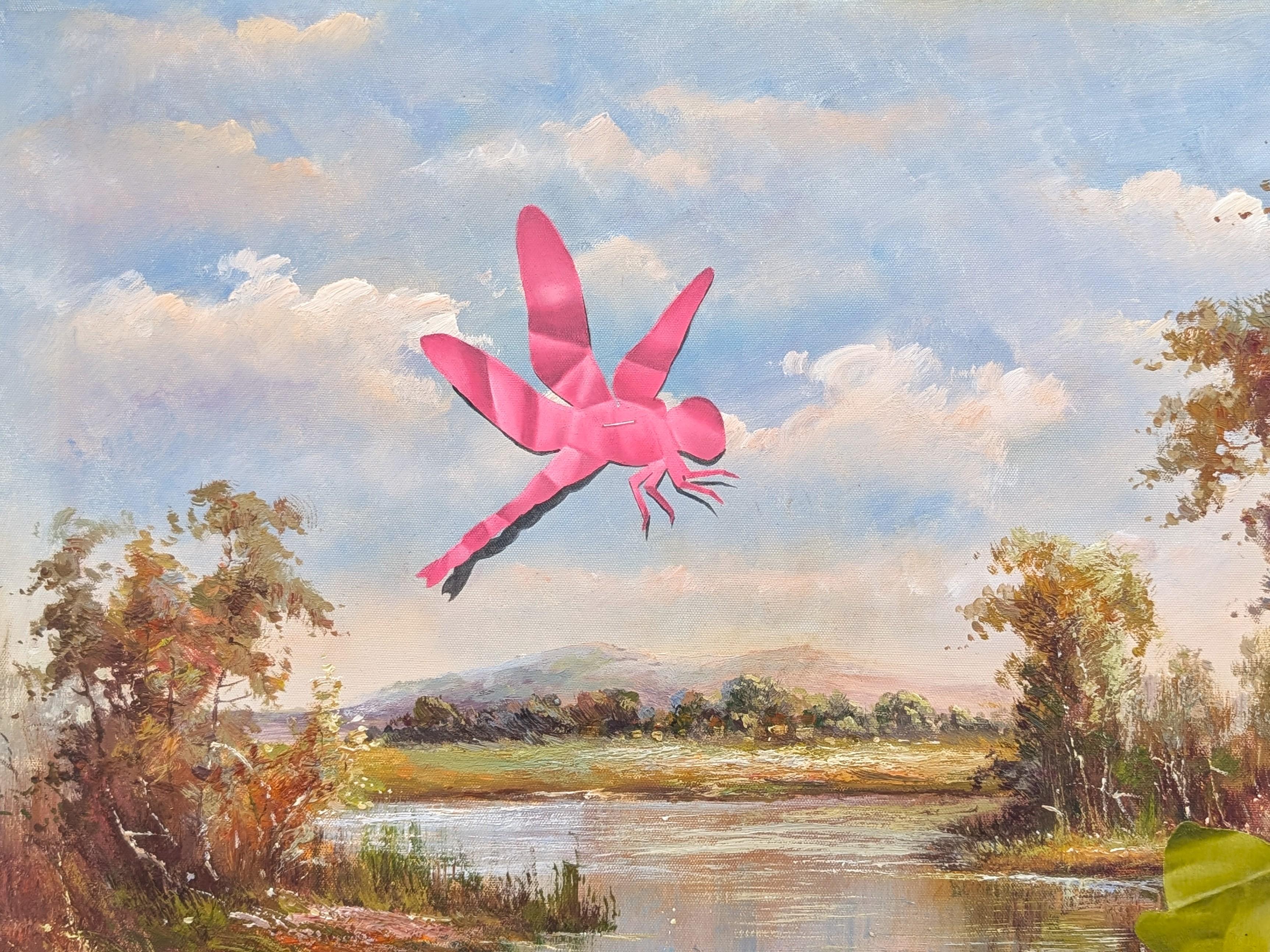 Contemporary surreal landscape painting by Texas based artist Wood Fancher Anthony. The work features trompe l'oeil, or 