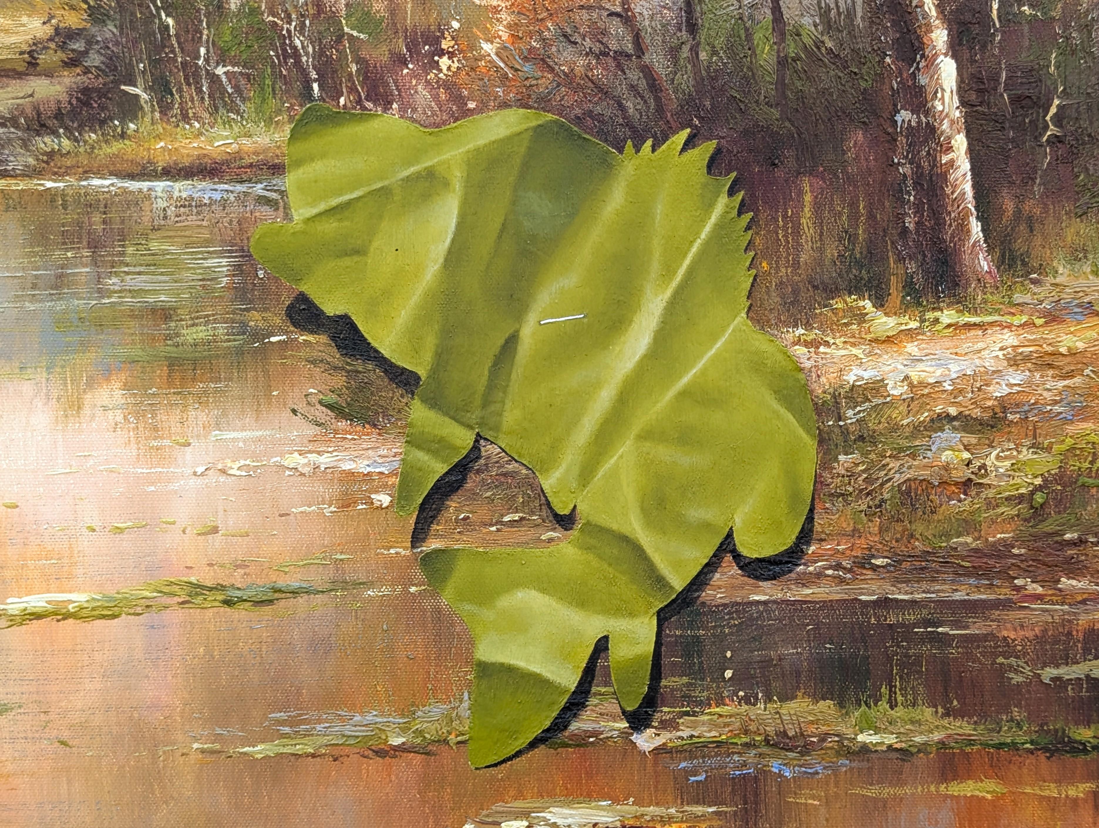 “A Quick Lunch” Contemporary Trompe L'oeil Papercut Green Fish Painting For Sale 4