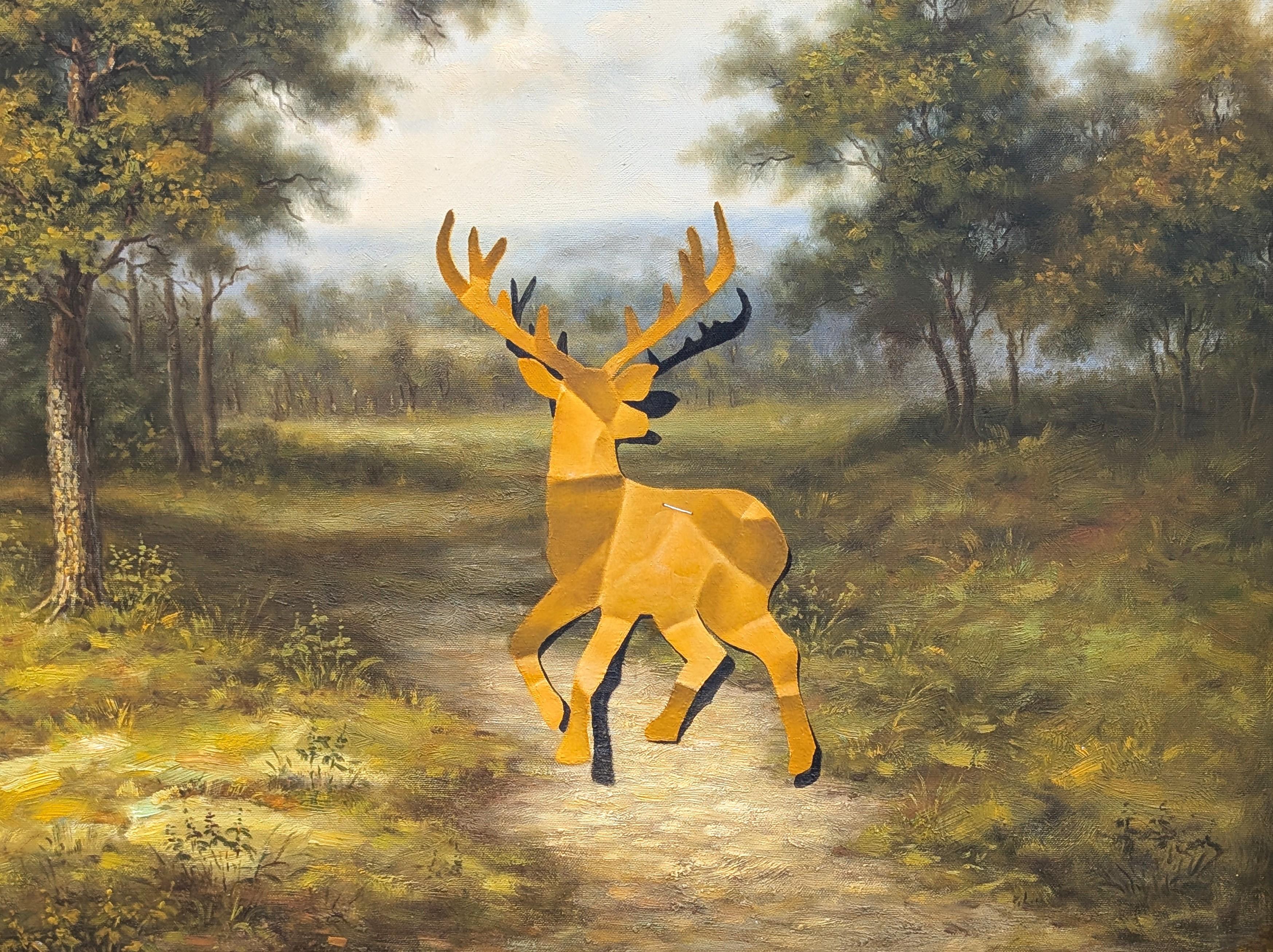 Zeitgenössische surreale Landschaftsmalerei des in Texas lebenden Künstlers Wood Fancher Anthony. Das Werk zeigt Trompe L'Oeil oder 