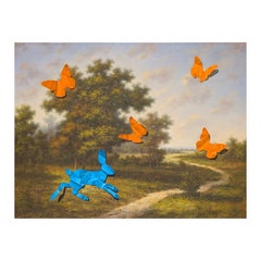 "Mr. Hopper Persigue Mariposas" Pintura Contemporánea Trompe L'oeil Papercut