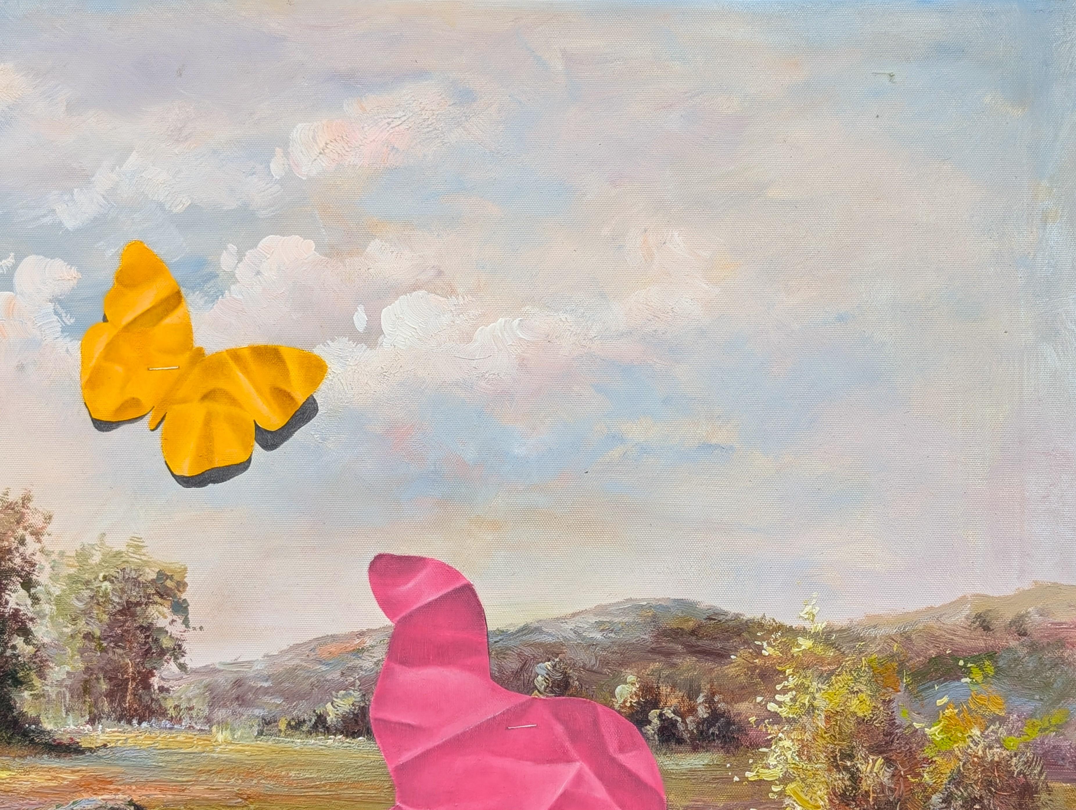 “Mr. Otter's Play Time” Contemporary Trompe L'oeil Papercut Painting For Sale 1