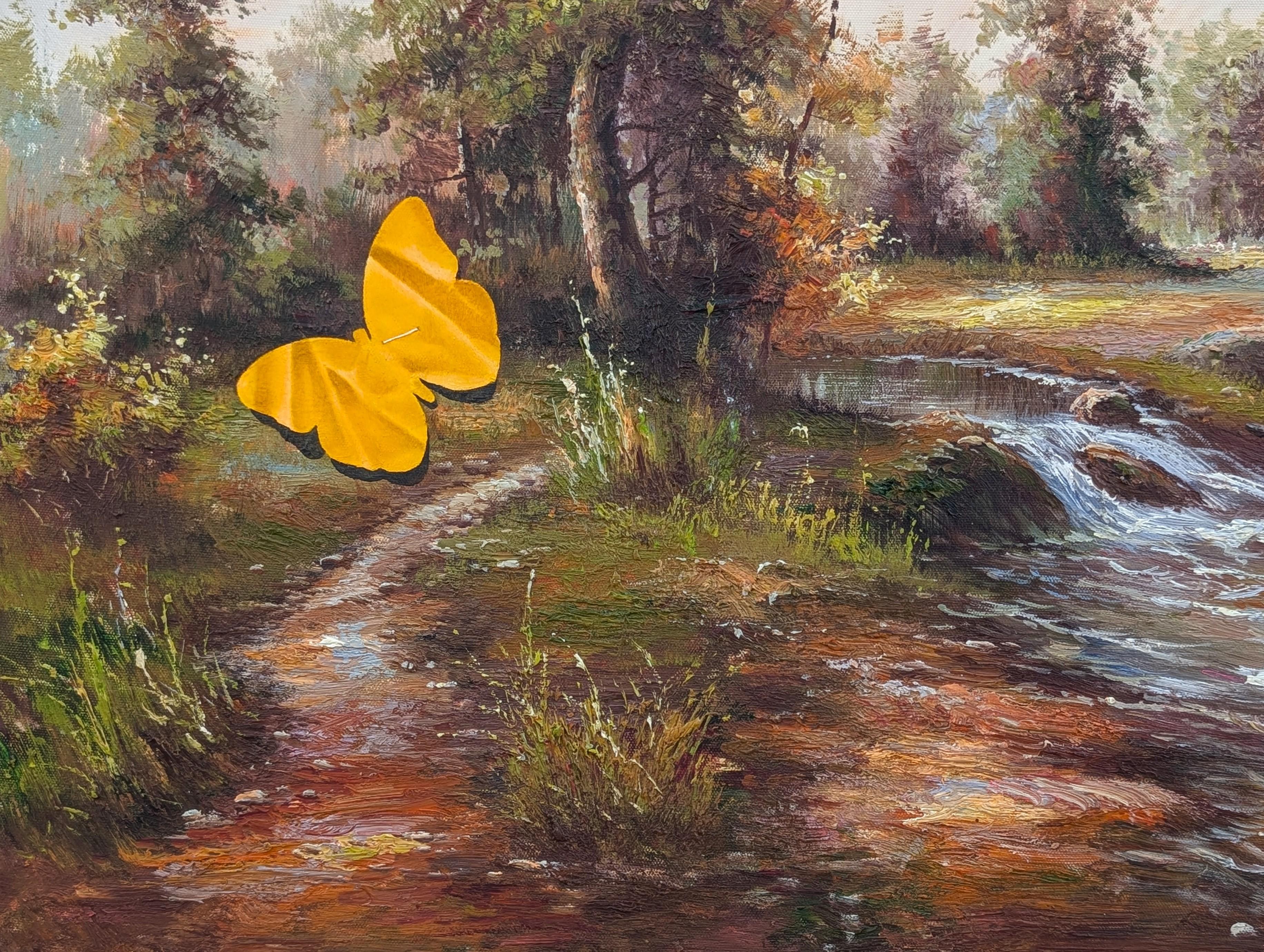 “Mr. Otter's Play Time” Contemporary Trompe L'oeil Papercut Painting For Sale 3