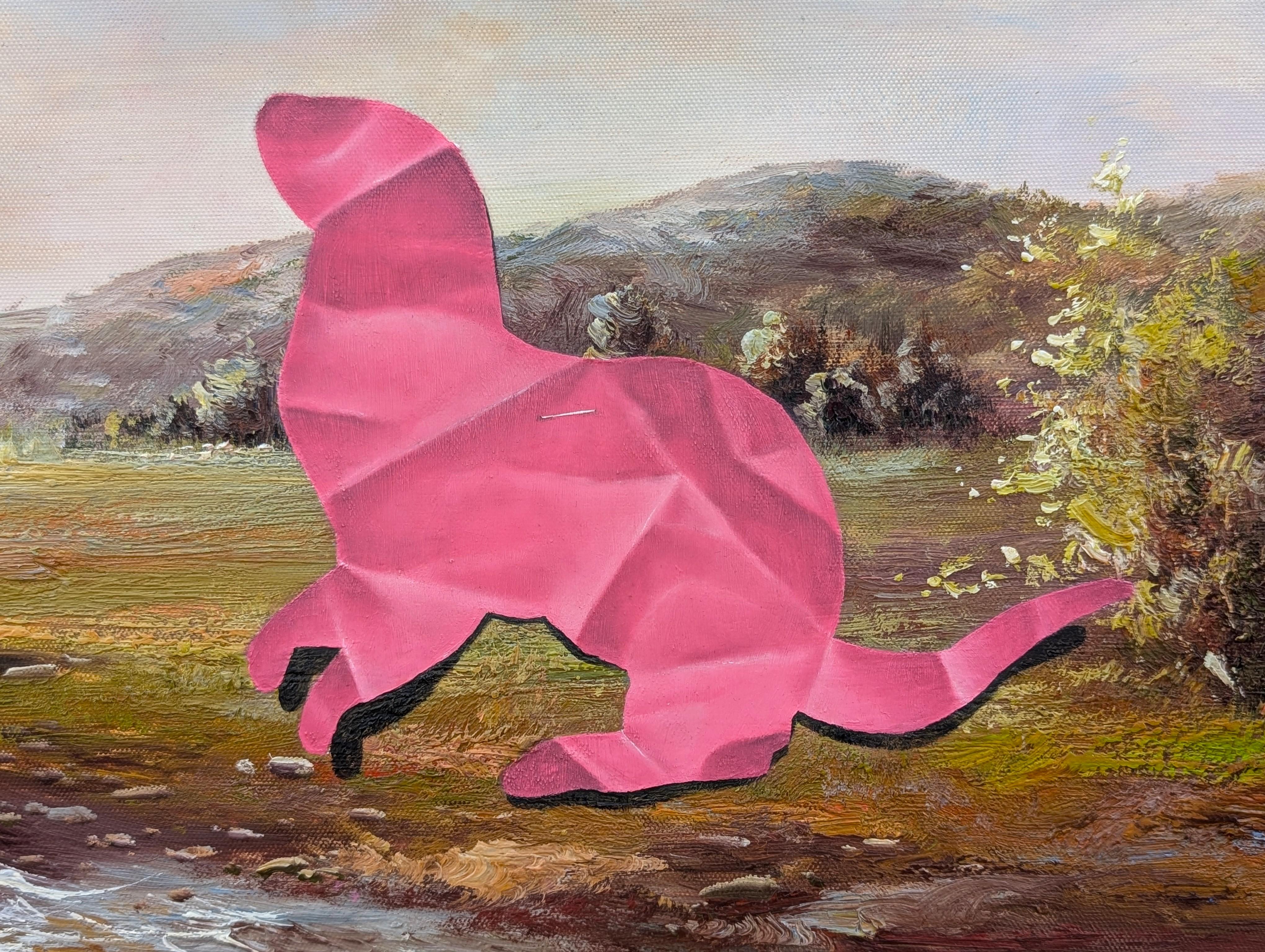 “Mr. Otter's Play Time” Contemporary Trompe L'oeil Papercut Painting For Sale 4