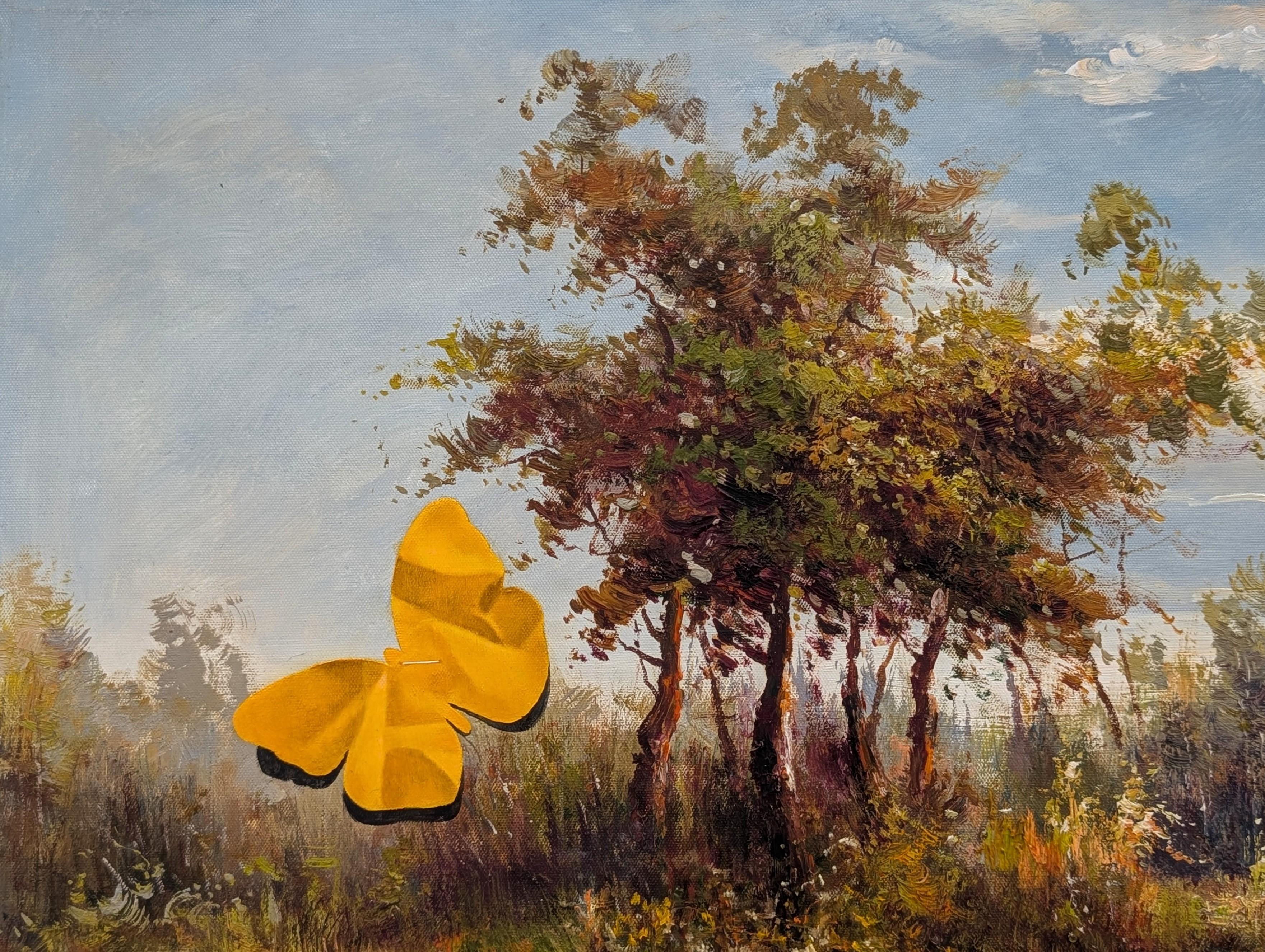 Contemporary surreal landscape painting by Texas based artist Wood Fancher Anthony. The work features trompe l'oeil, or 