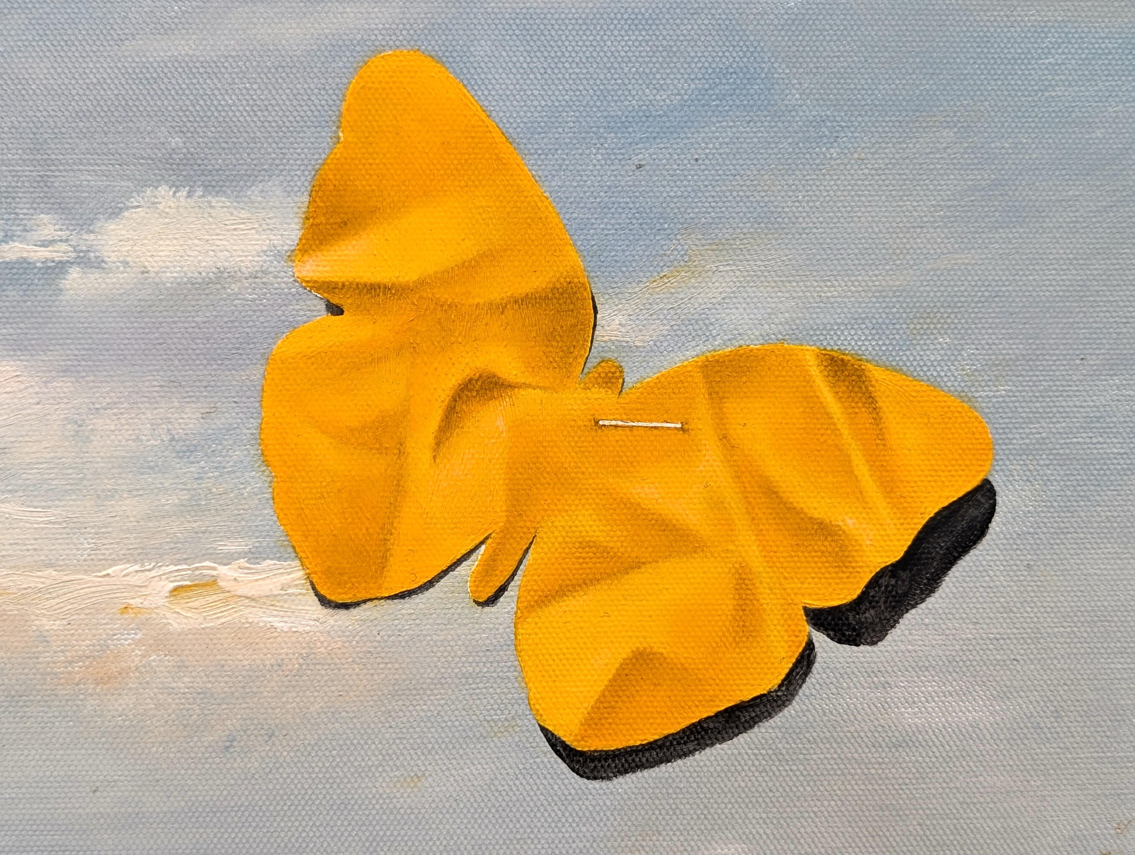 “The Waiting Game” Contemporary Trompe L'oeil Papercut Fish Painting For Sale 5