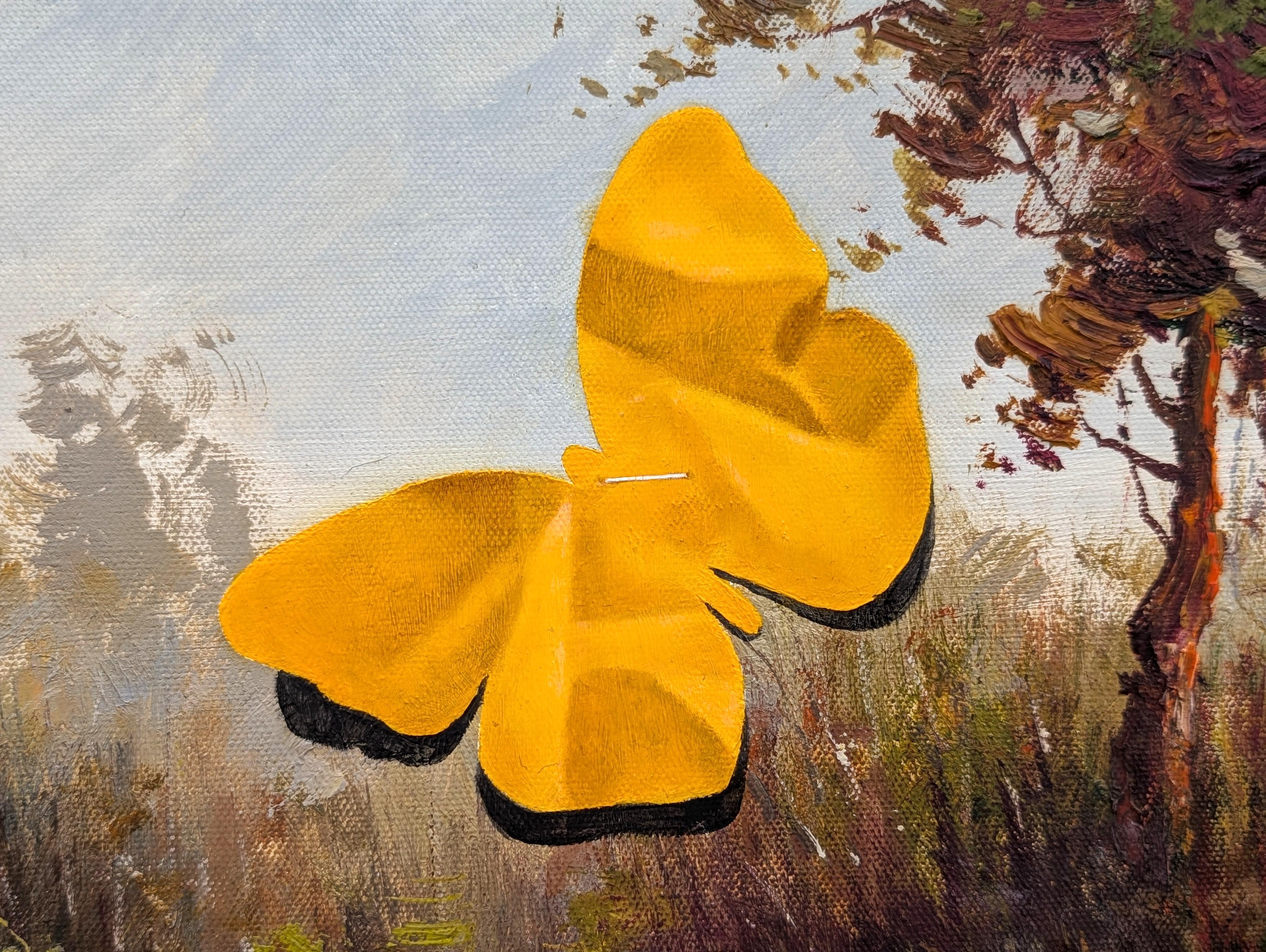 “The Waiting Game” Contemporary Trompe L'oeil Papercut Fish Painting For Sale 6