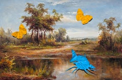 "Il gioco dell'attesa" Pittura contemporanea di pesce ritagliato in stile trompe l'oeil