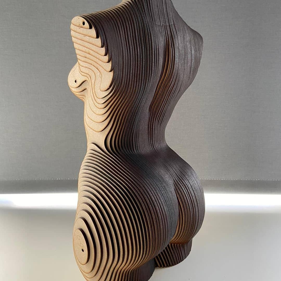 Contemporary Wood Female Torso Sculpture MDF