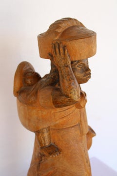 Wood Figure of Woman and Child by De La Rosa
