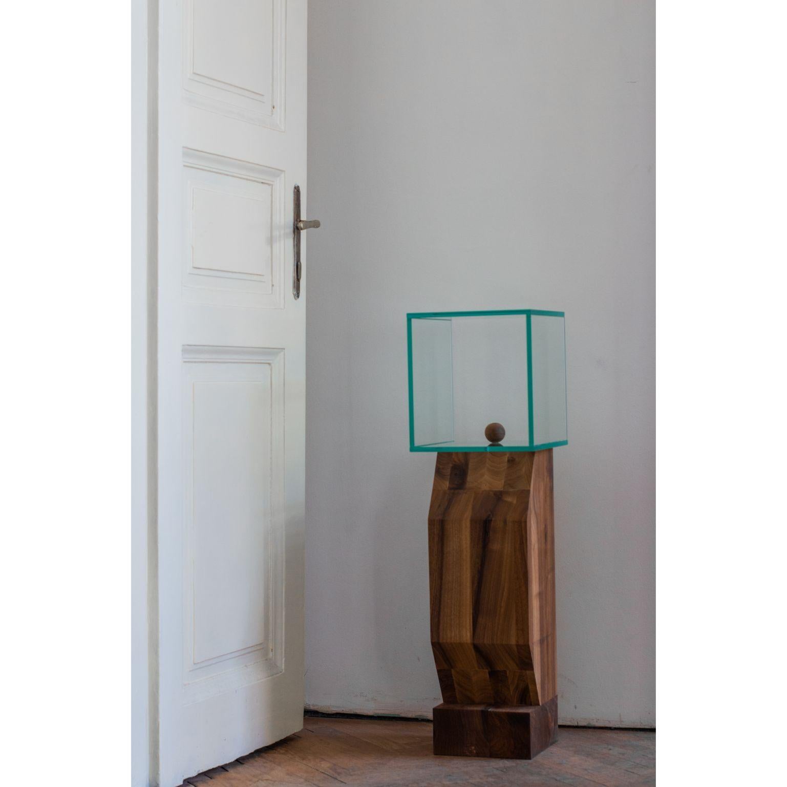 Modern Wood Figure with Glass Head by Radu Abraham