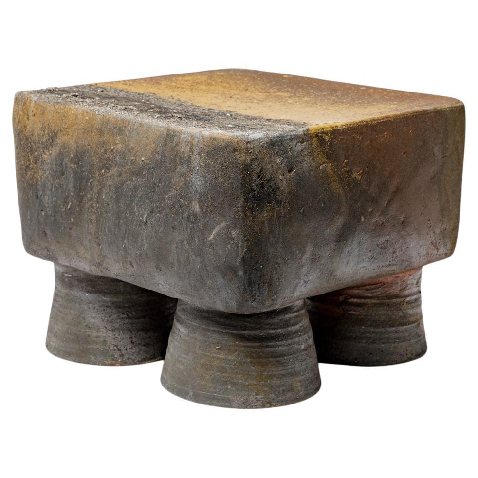 Wood fired ceramic coffee table or stool  by Mia Jensen, 2025.