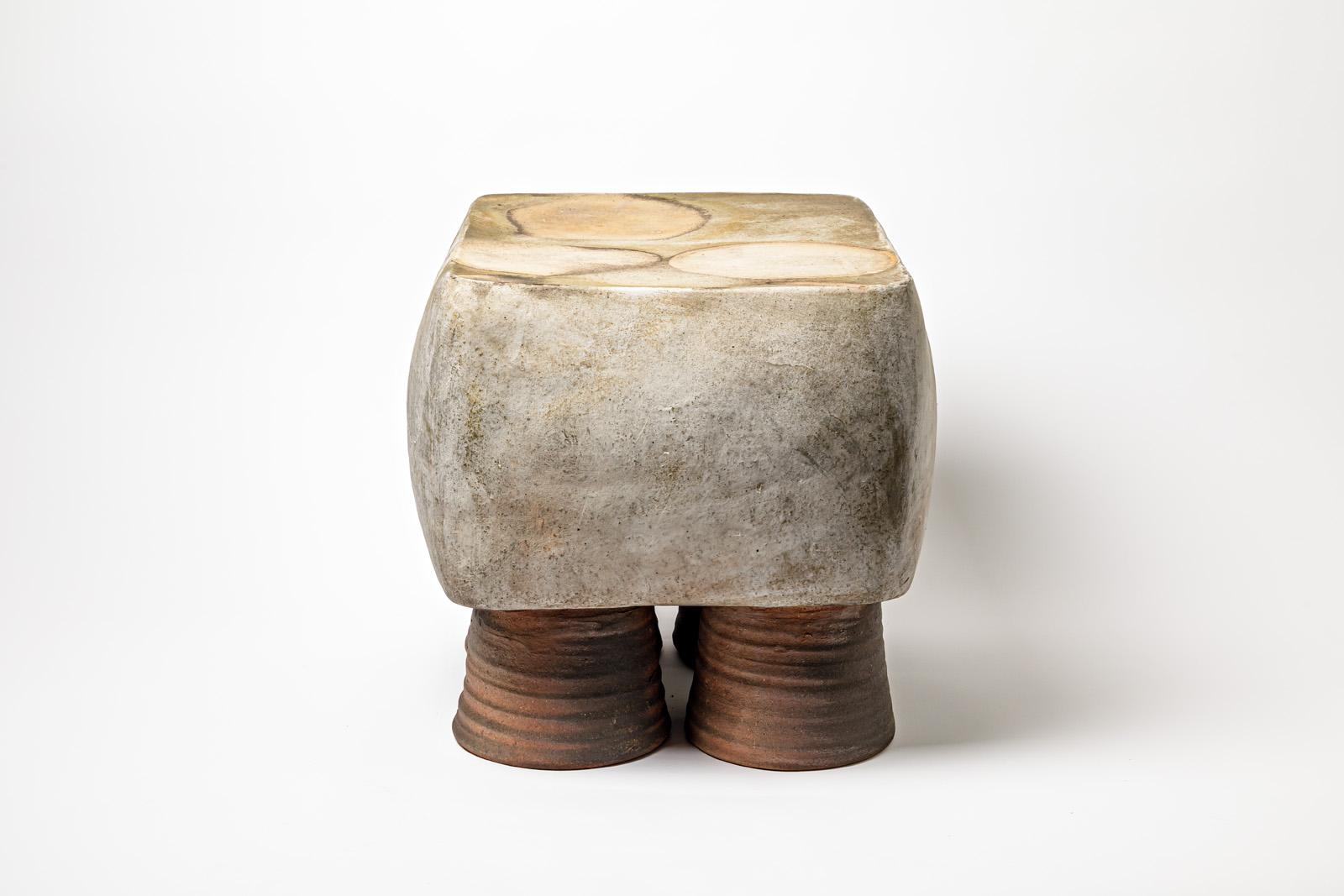 French Wood Fired Ceramic Stool or Coffee Table by Mia Jensen, 2023