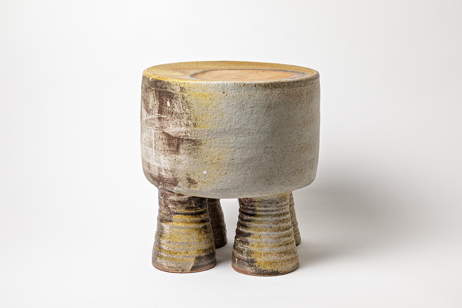 French Wood Fired Ceramic Stool or Coffee Table by Mia Jensen, 2023
