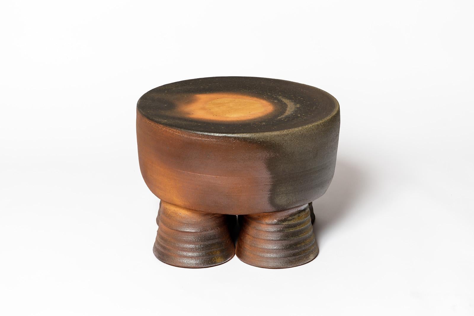 Beaux Arts Wood fired ceramic stool or coffee table by Mia Jensen, 2024. For Sale