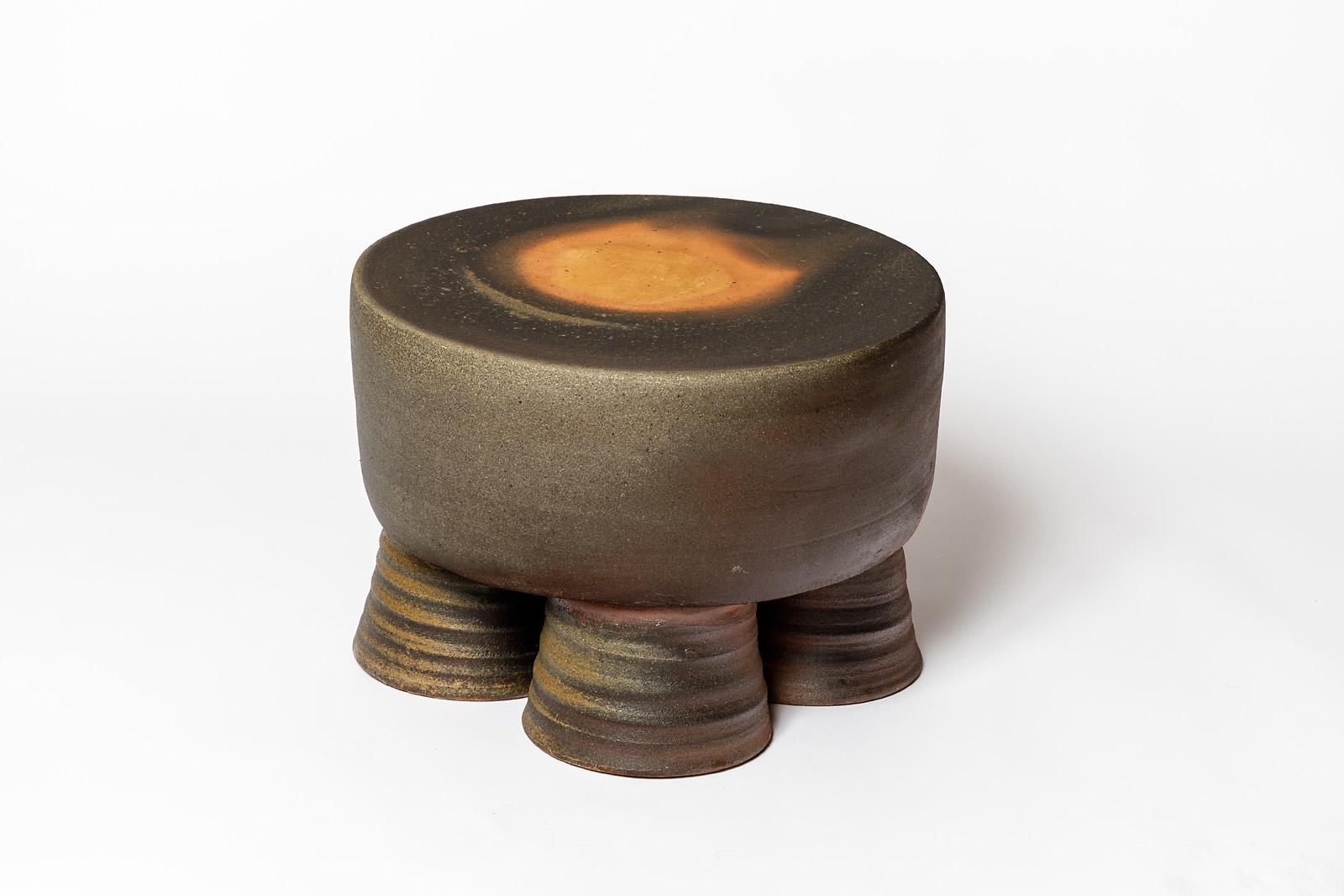 Wood fired ceramic stool or coffee table by Mia Jensen, 2024. In New Condition For Sale In Saint-Ouen, FR