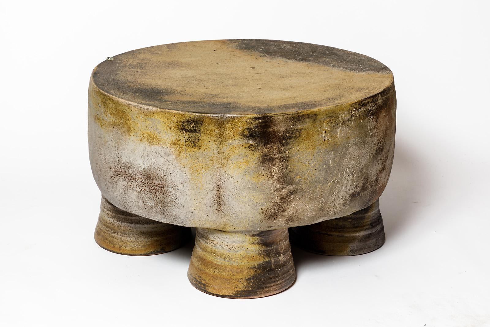 Wood fired ceramic stool or coffee table by Mia Jensen, 2024. In New Condition For Sale In Saint-Ouen, FR