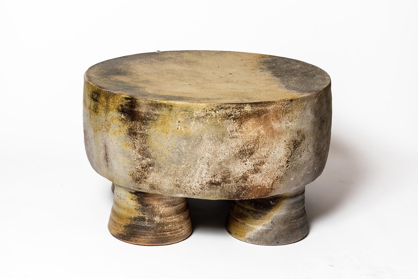 Contemporary Wood fired ceramic stool or coffee table by Mia Jensen, 2024. For Sale